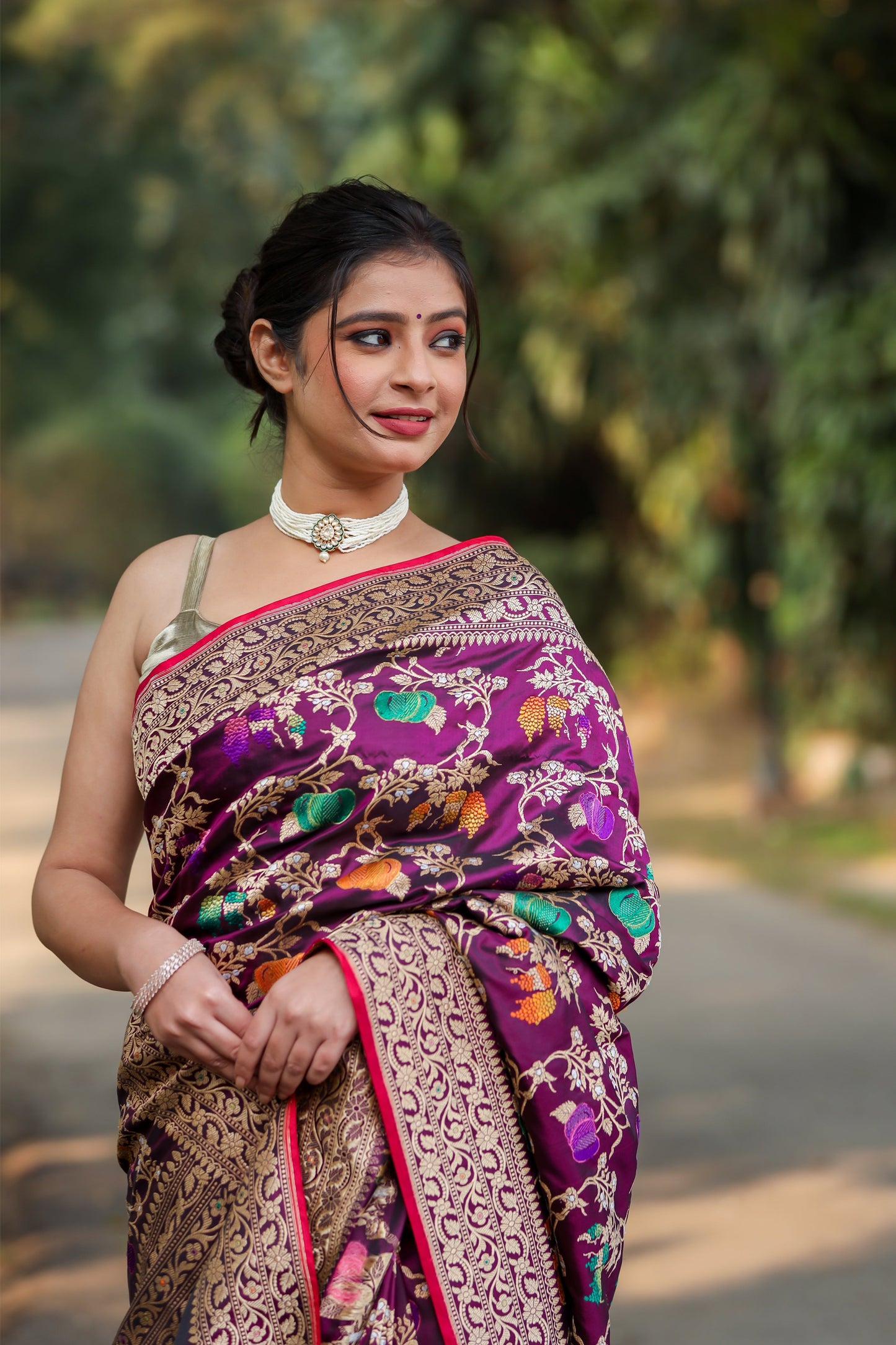 Purple Katan Pure Silk Kadwa Saree