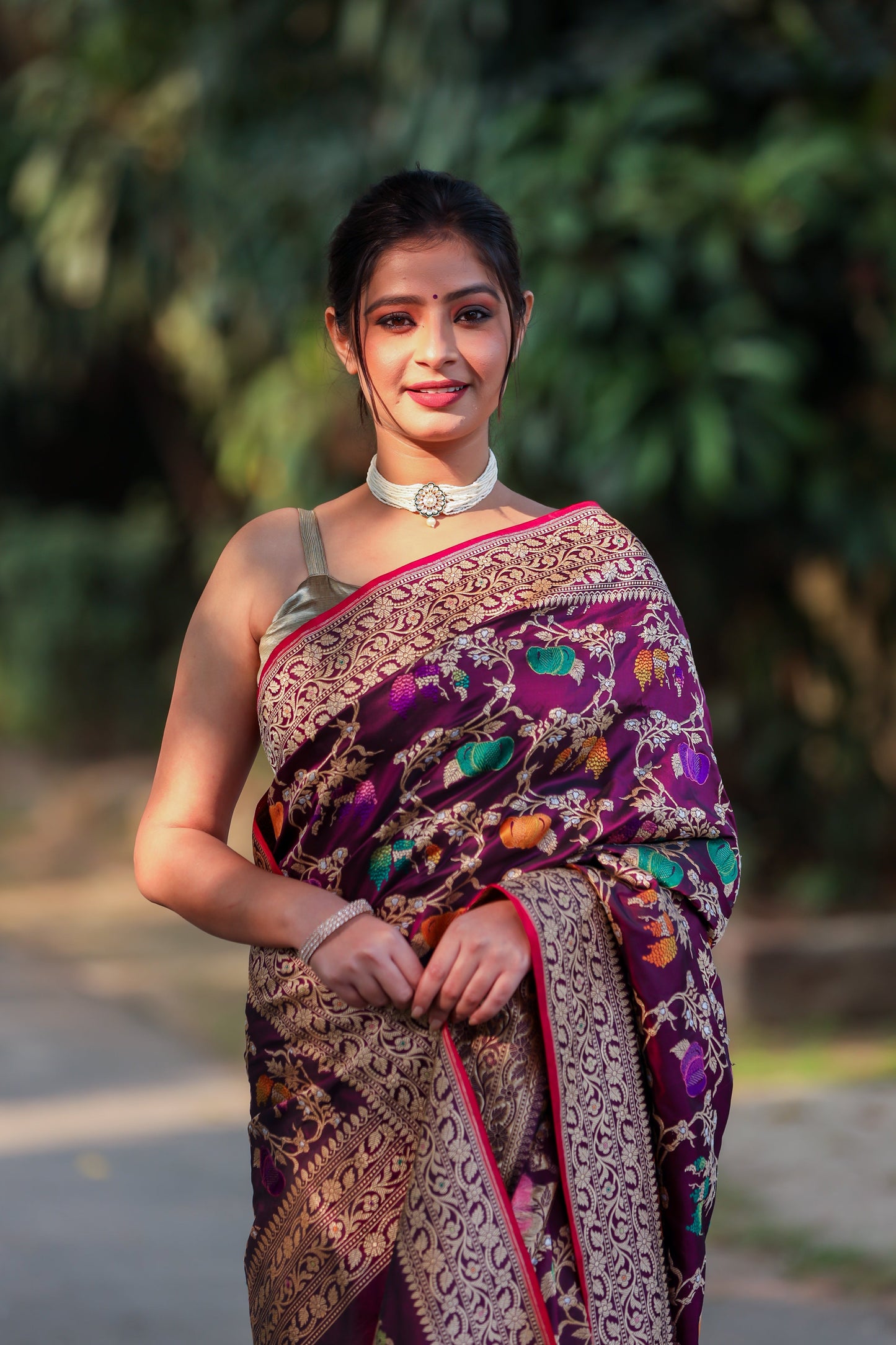 Purple Katan Pure Silk Kadwa Saree