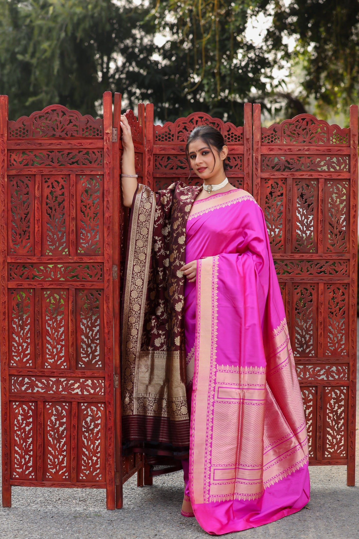 Rani Pink Katan Pure Silk Kadwa Saree