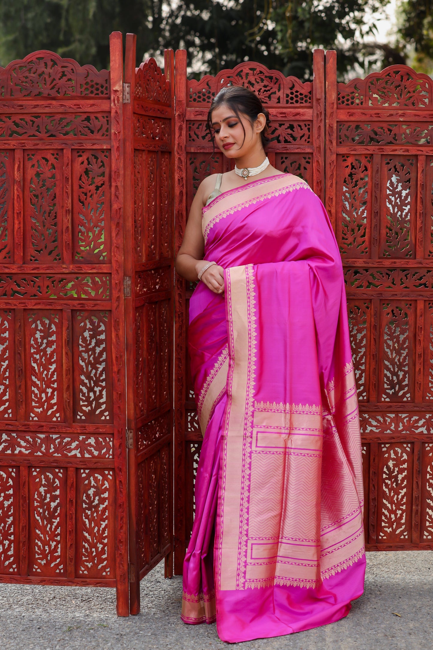 Rani Pink Katan Pure Silk Kadwa Saree