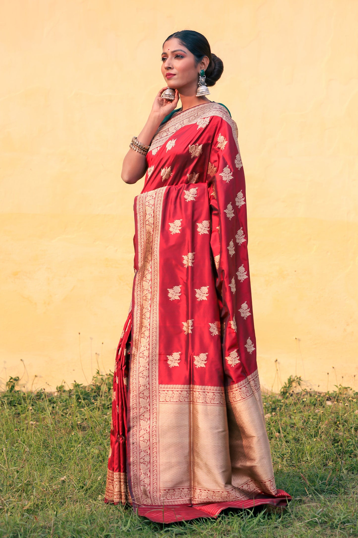 Maroon Katan Pure Silk Kadwa Saree