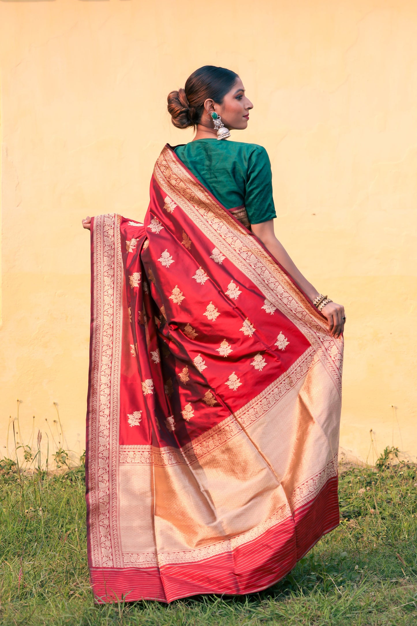Maroon Katan Pure Silk Kadwa Saree