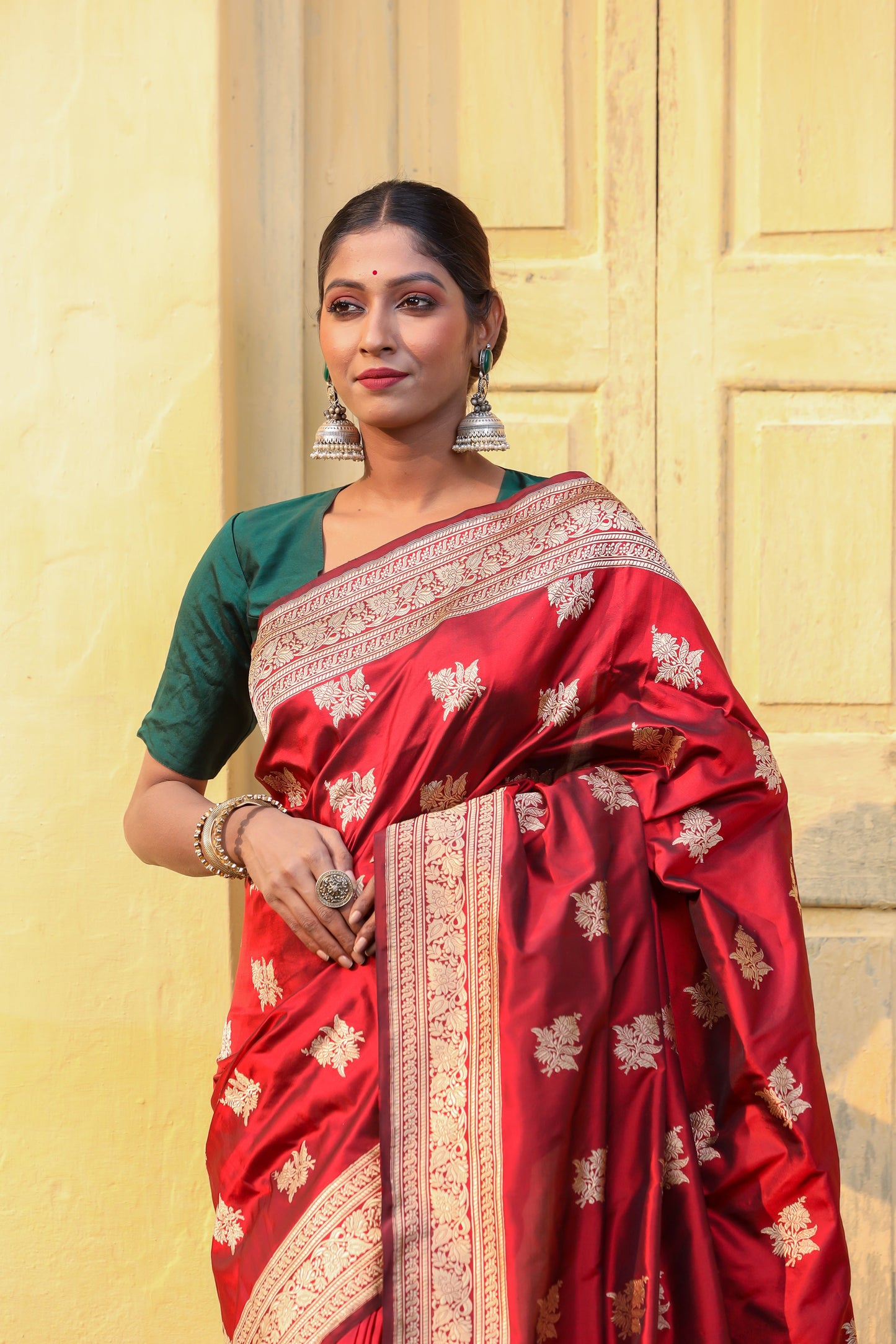 Maroon Katan Pure Silk Kadwa Saree