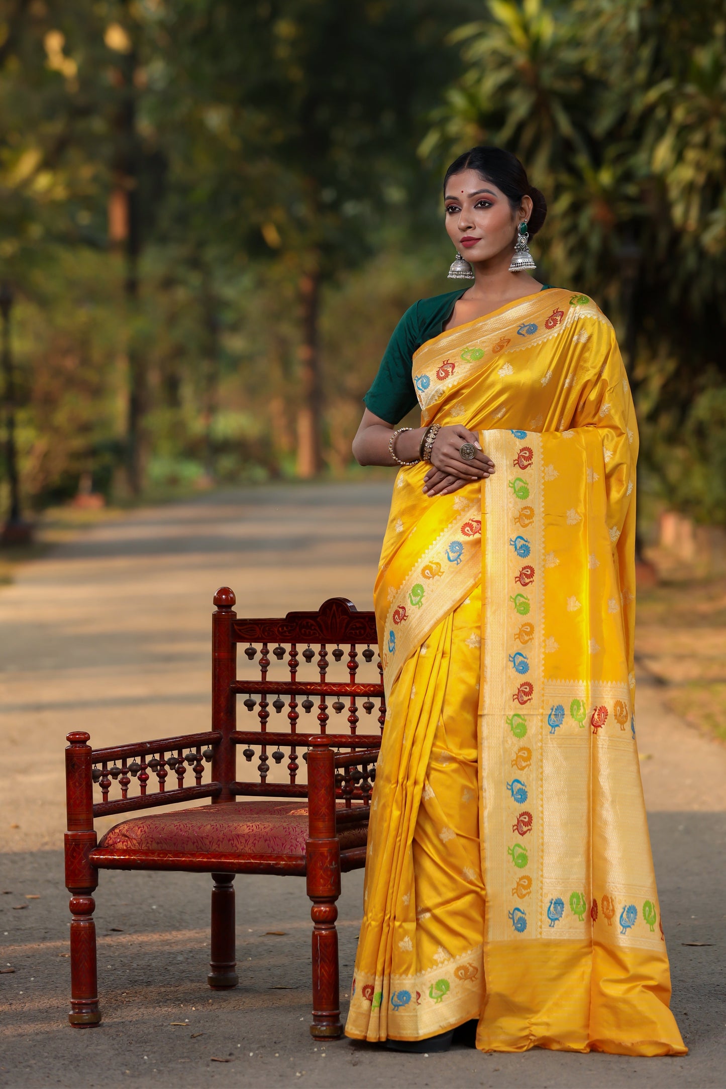Mustard Katan Pure Silk Kadwa Saree