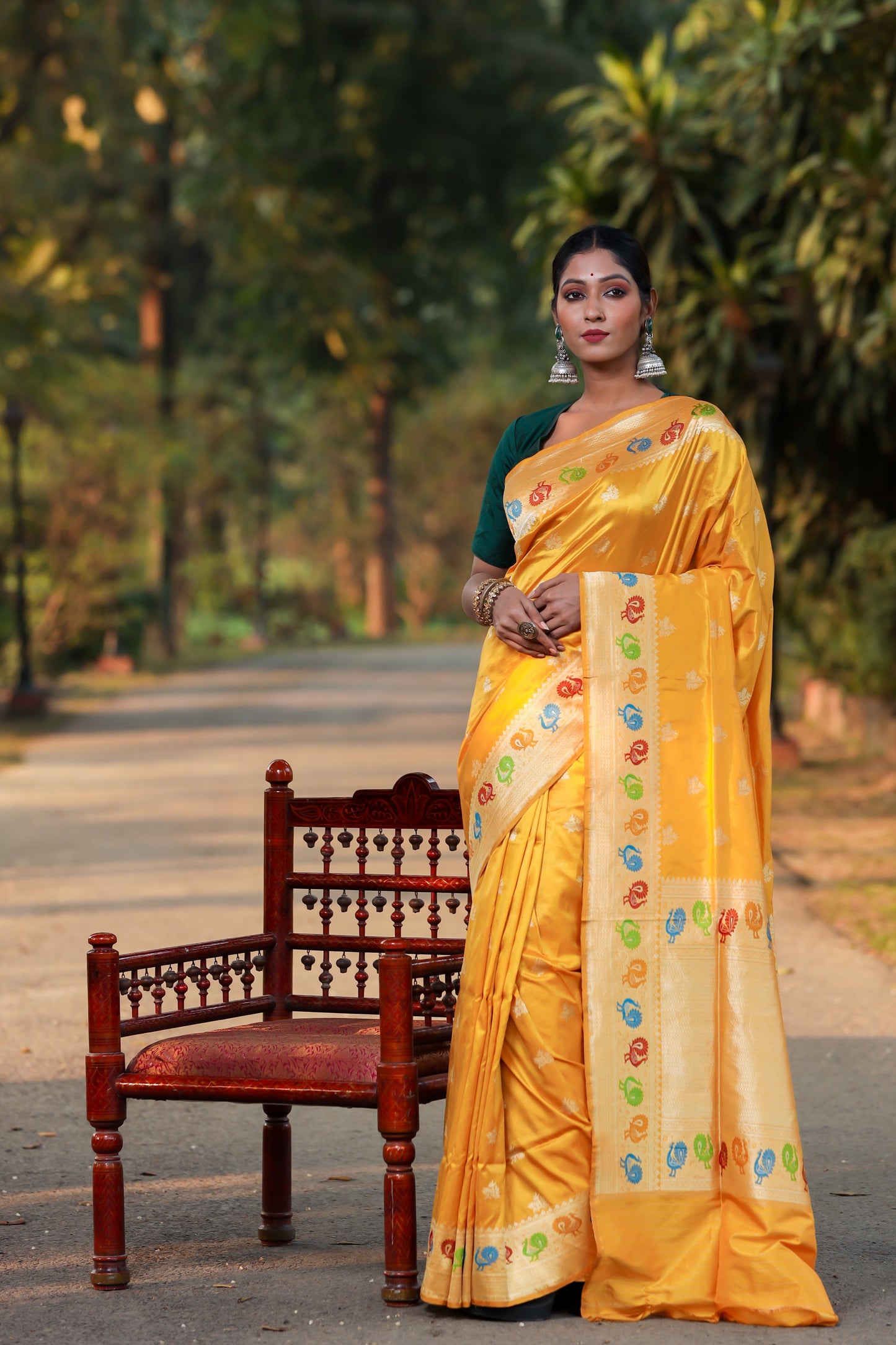 Mustard Katan Pure Silk Kadwa Saree