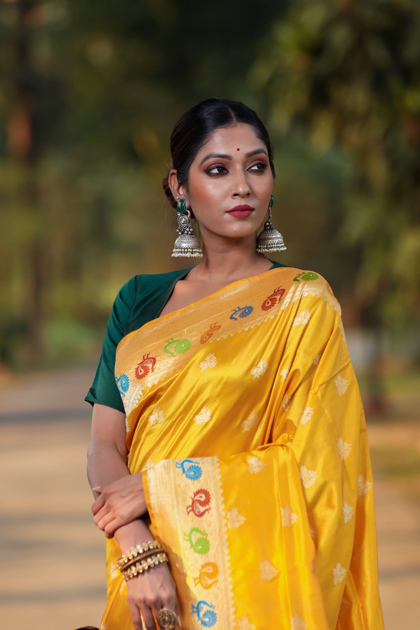 Mustard Katan Pure Silk Kadwa Saree