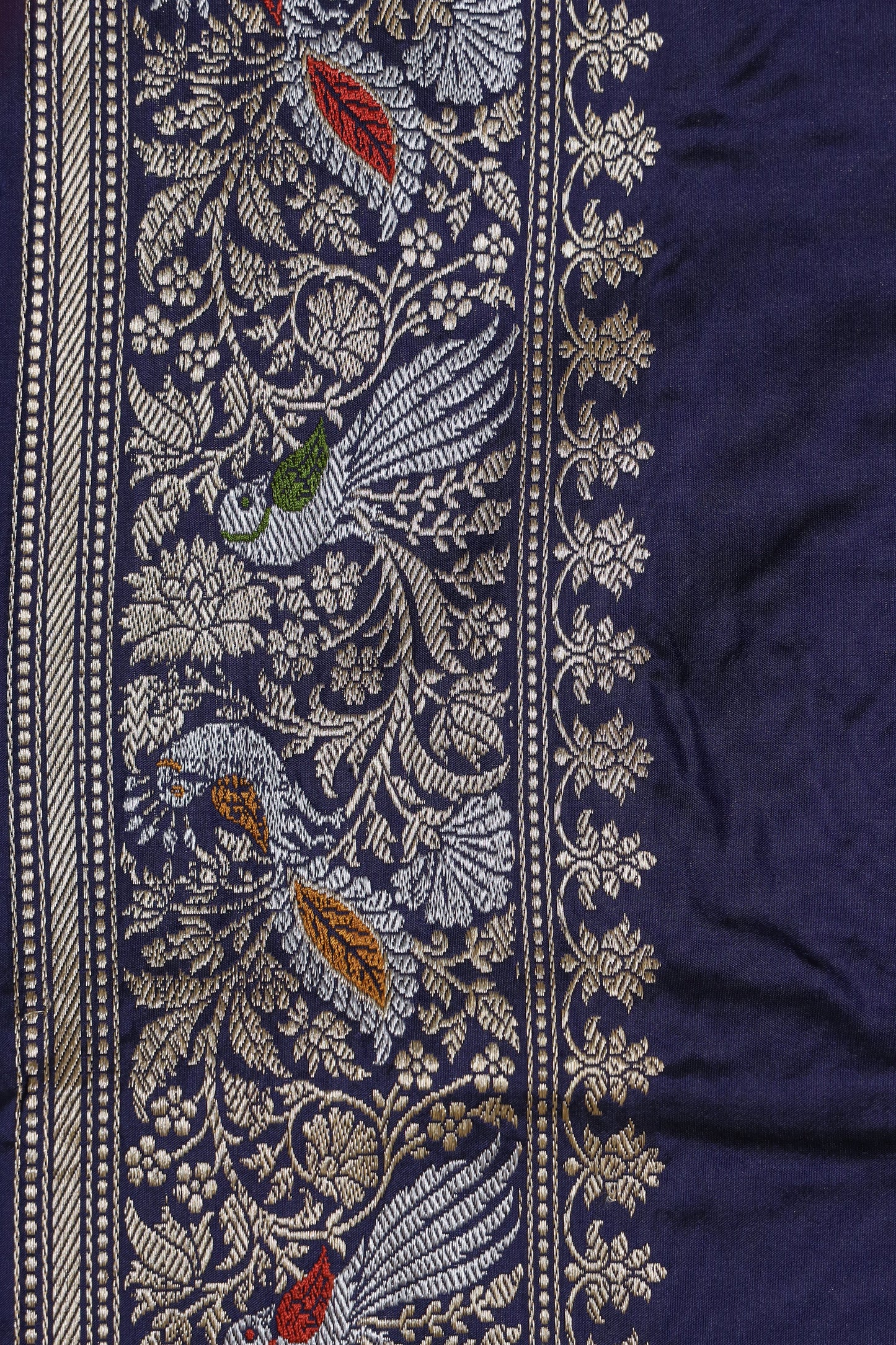 Navy Blue Katan Pure Silk Kadwa Saree