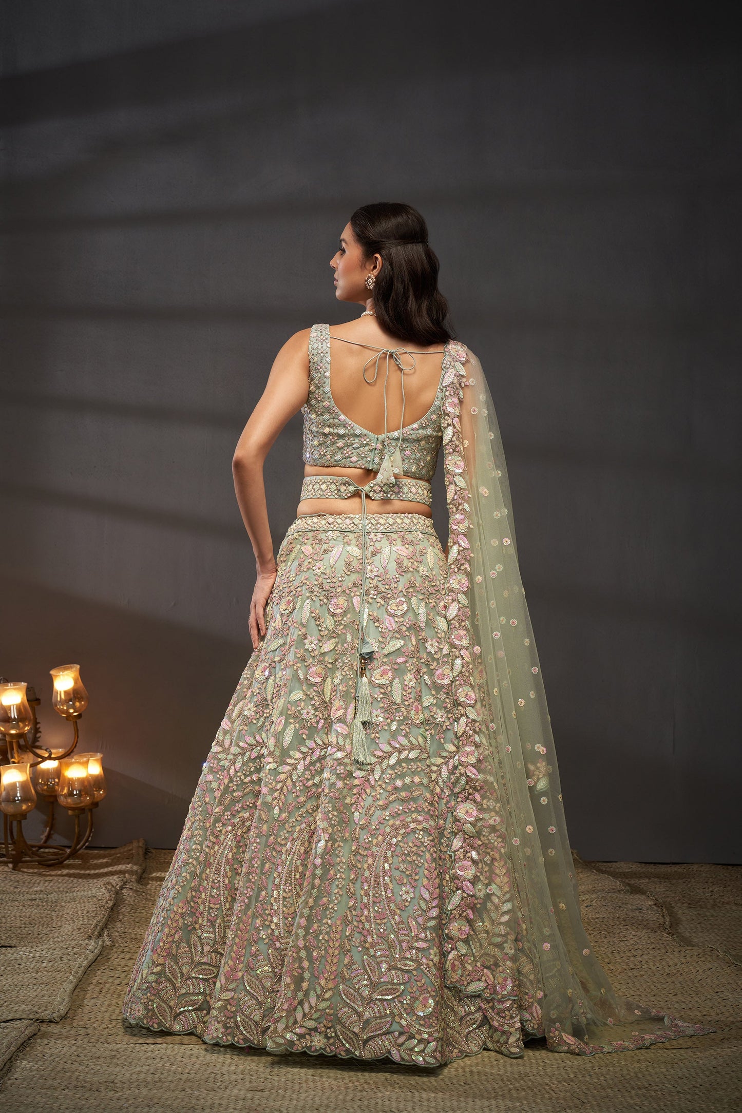 Sea Green Net Multi Zarkan embroidery Lehenga