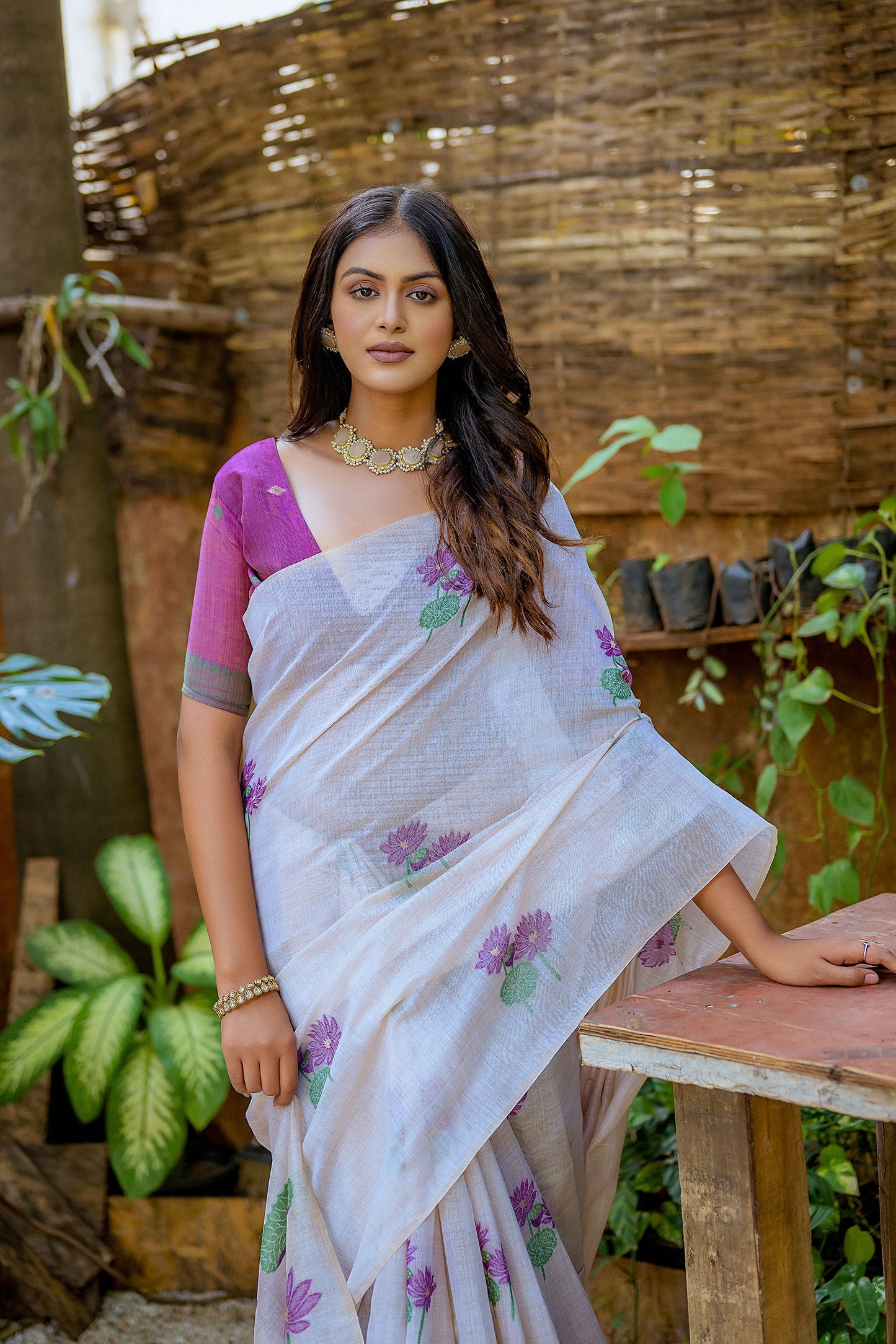 Wine Muga Cotton Pichwai Thread woven Saree