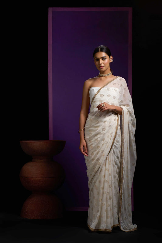 Jasmine White Viscose Georgette Saree
