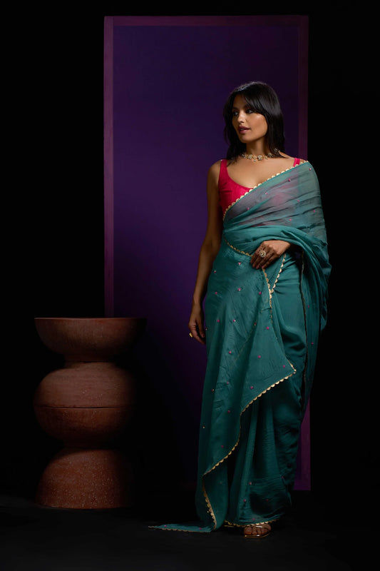 Noori Green Viscose Organza Saree