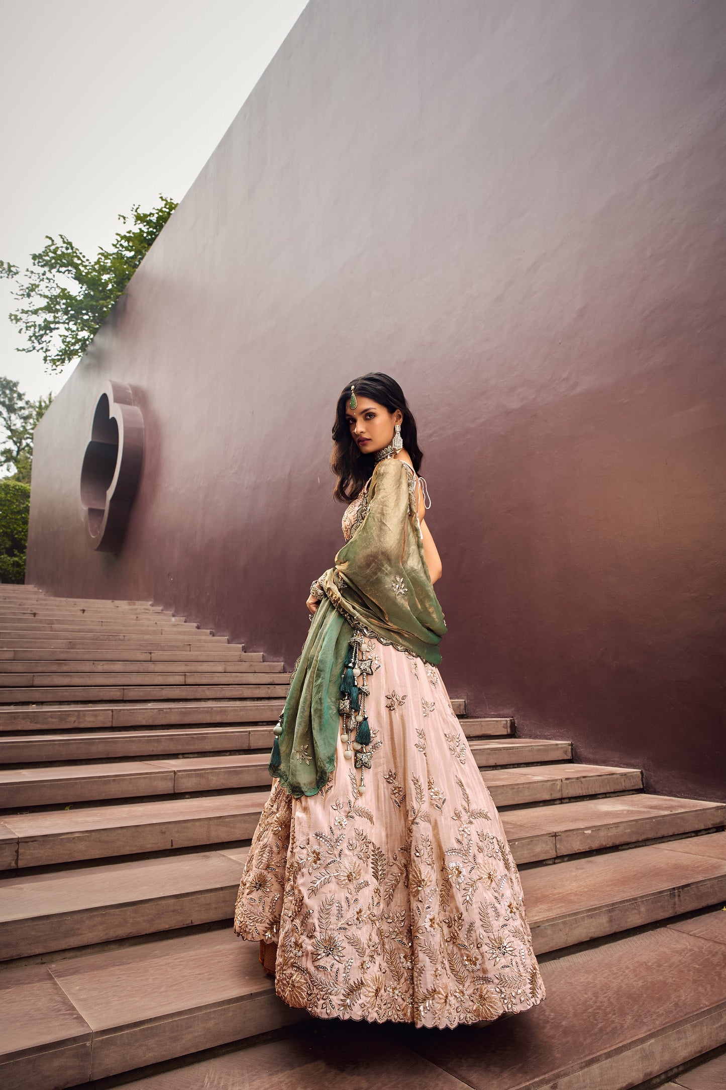 Green Viscose Sequins work Bridesmaid Lehenga set
