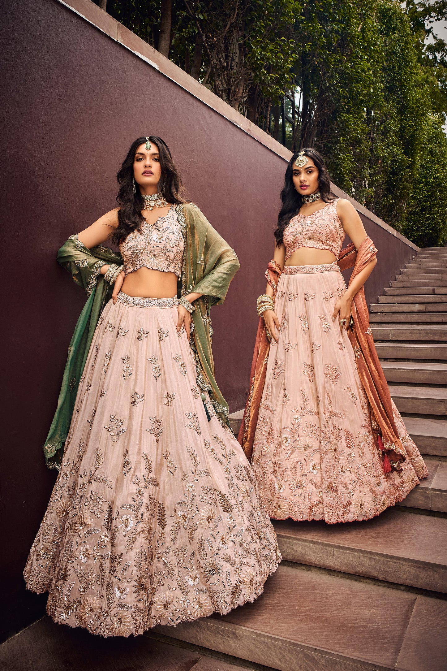 Green Viscose Sequins work Bridesmaid Lehenga set