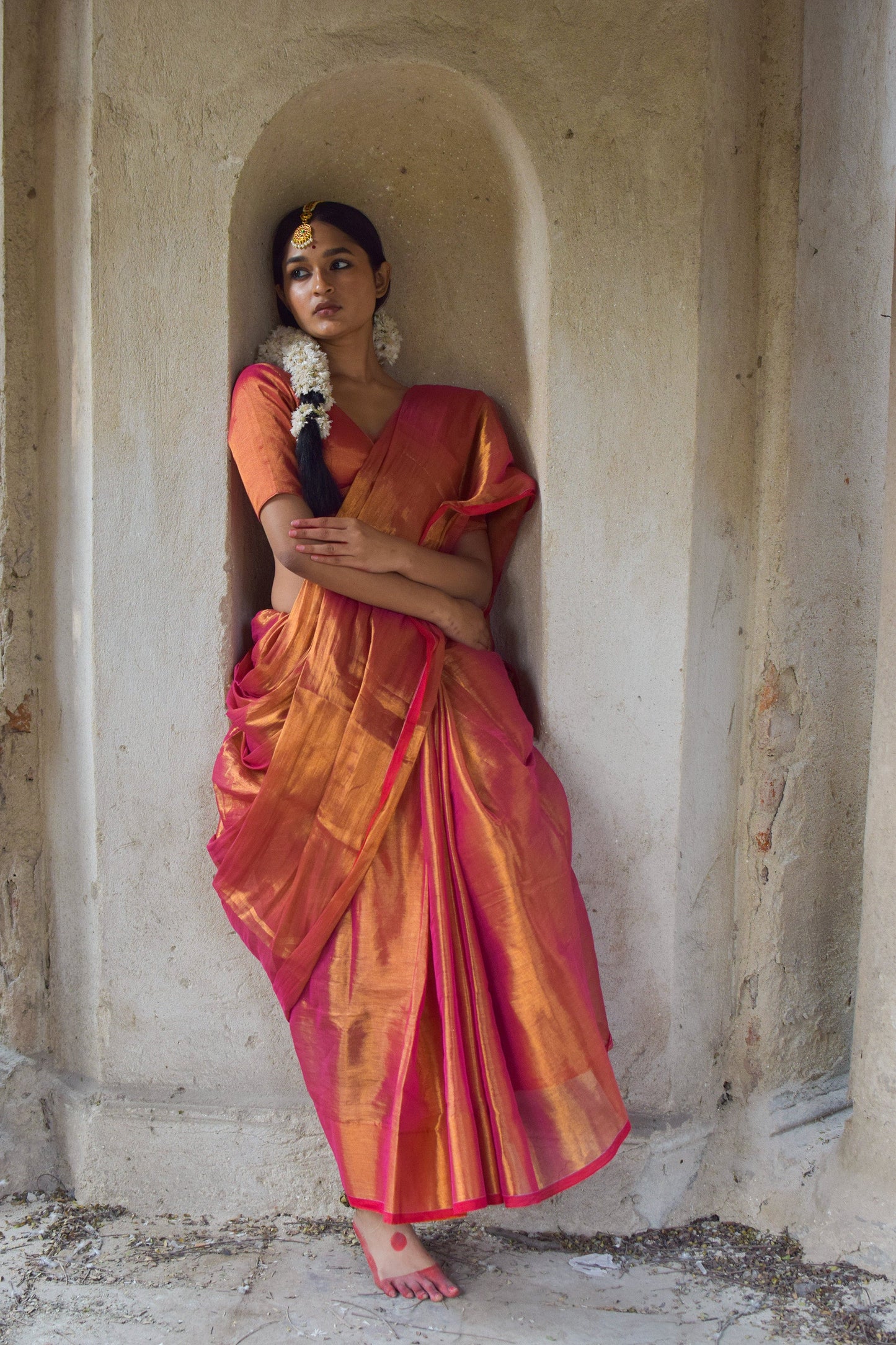 Maya I Pink dual tone handloom tissue saree