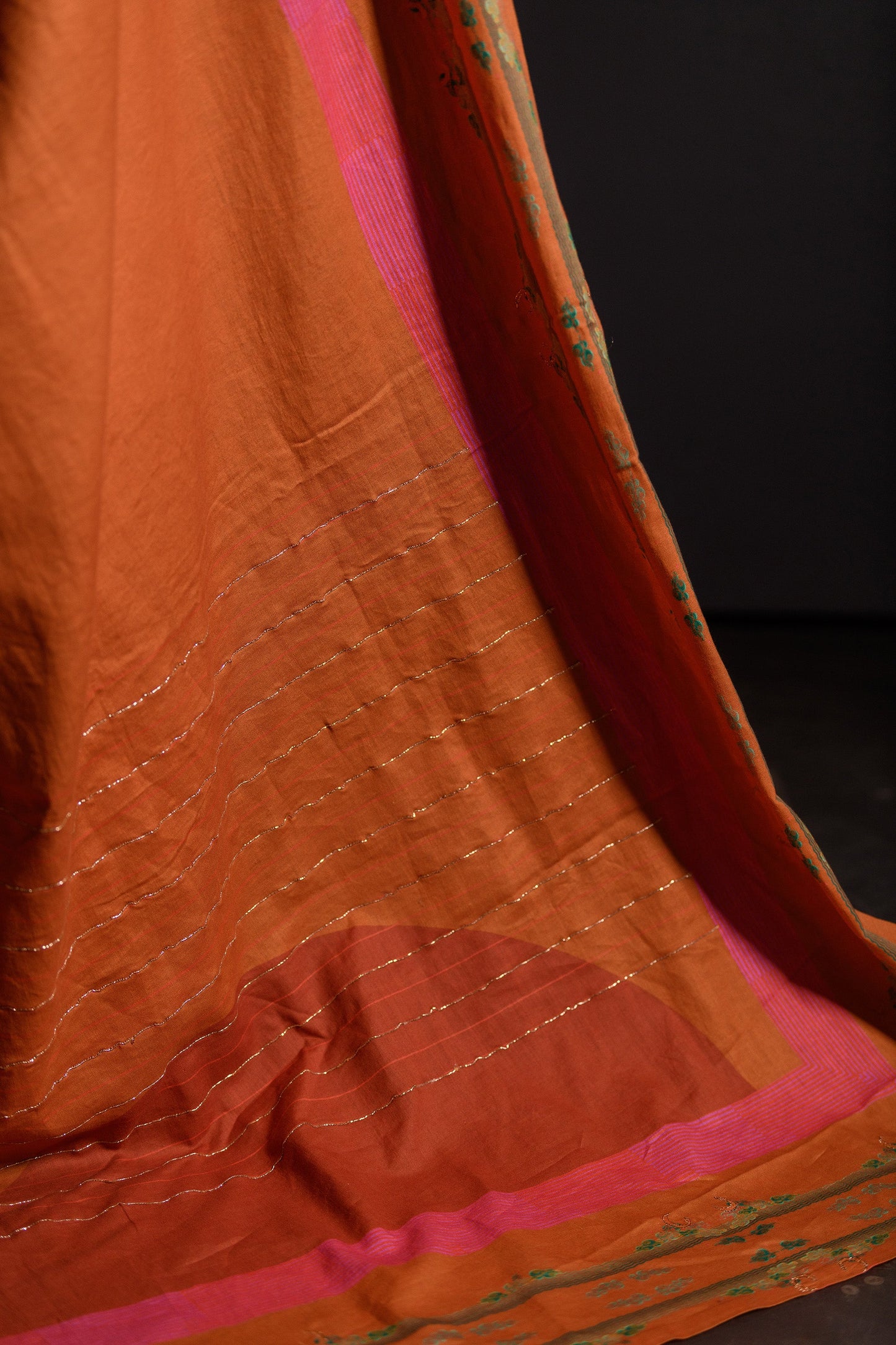 Mustard Zari Embroidered Linen Dhupdi Saree