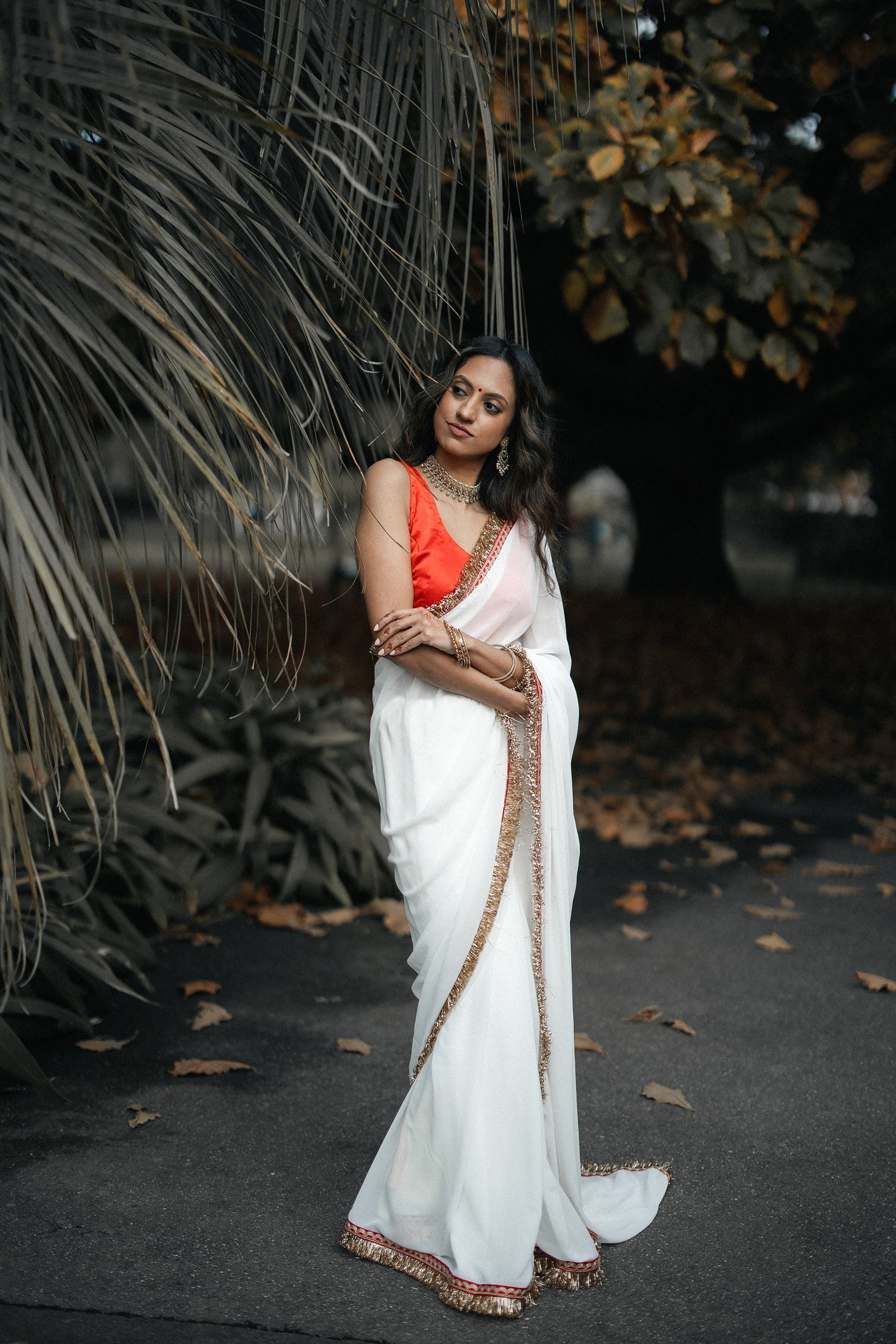 Ivory Machine Embroidered Georgette Saree