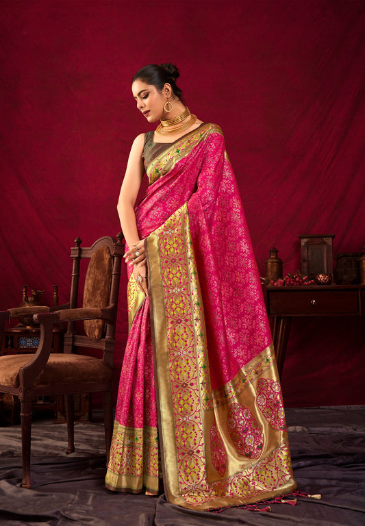 Bansi Pink Paithani Silk Meenakari weaves Zari Saree