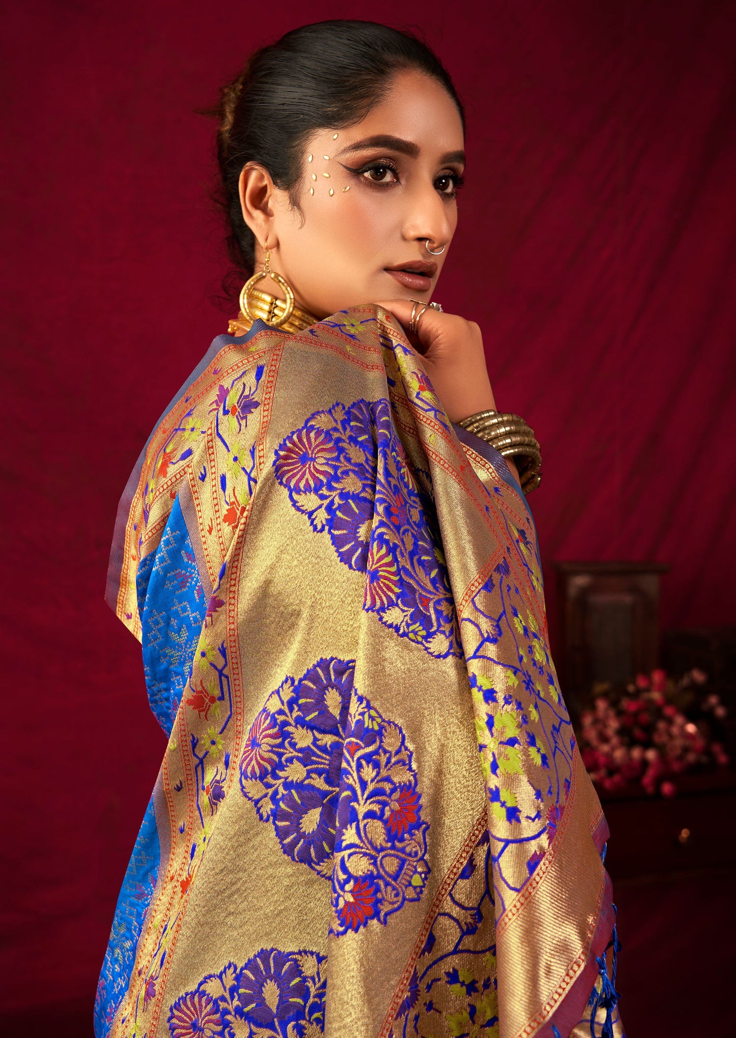 Bansi Royal Blue Paithani Silk Meenakari weaves Zari Saree