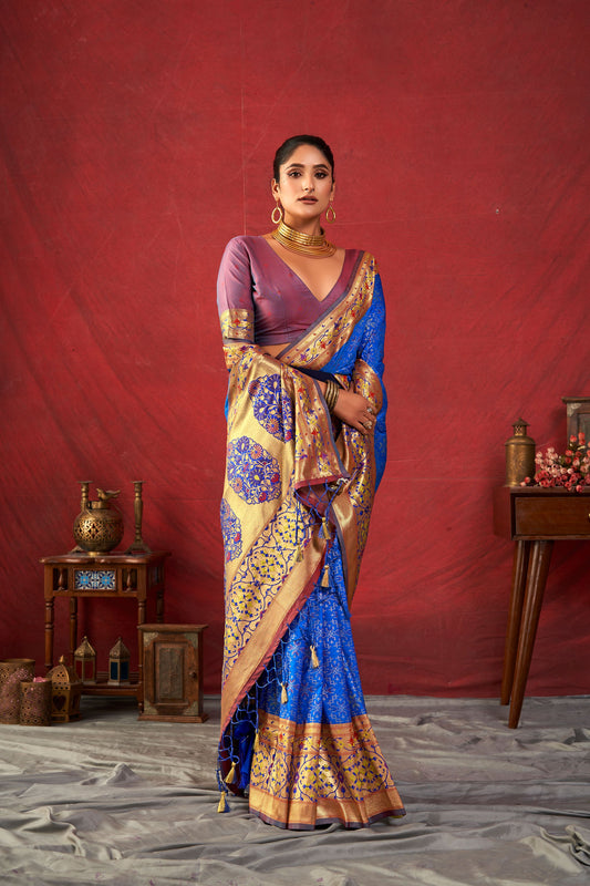 Bansi Royal Blue Paithani Silk Meenakari weaves Zari Saree