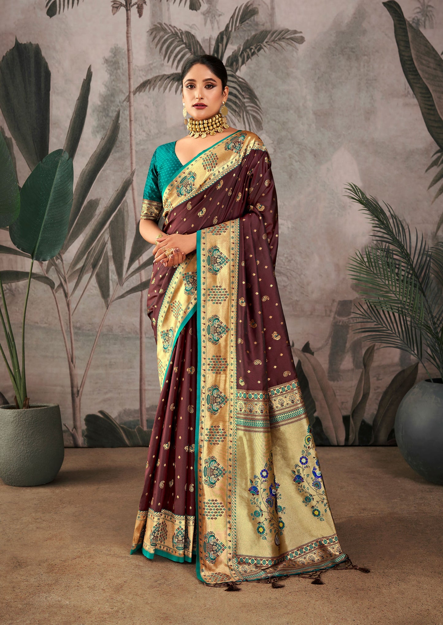 Isha Maroon Paithani Silk Zari woven Saree