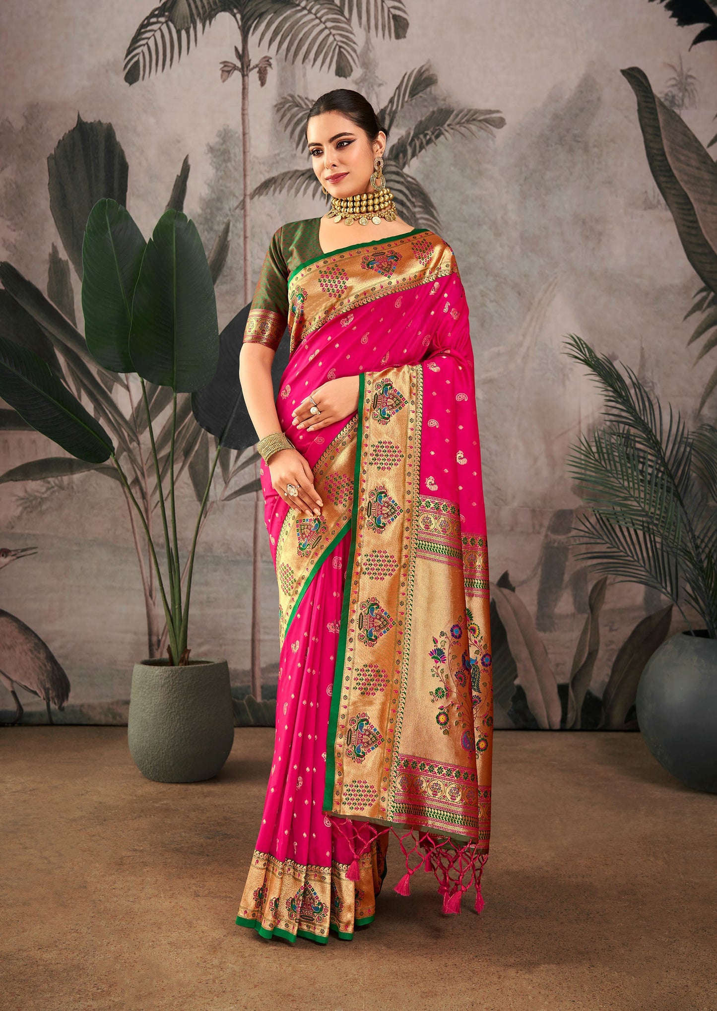 Isha Rani Pink Paithani Silk Zari woven Saree