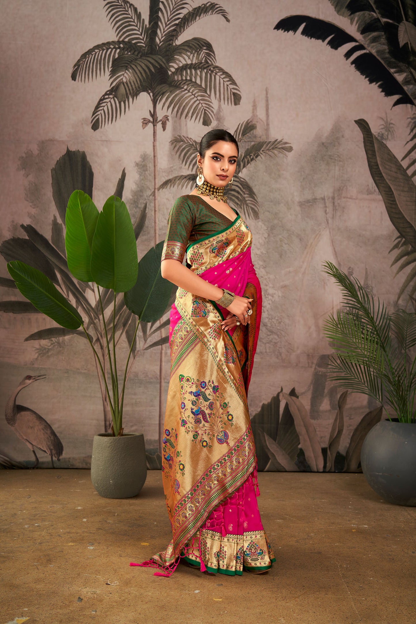 Isha Rani Pink Paithani Silk Zari woven Saree