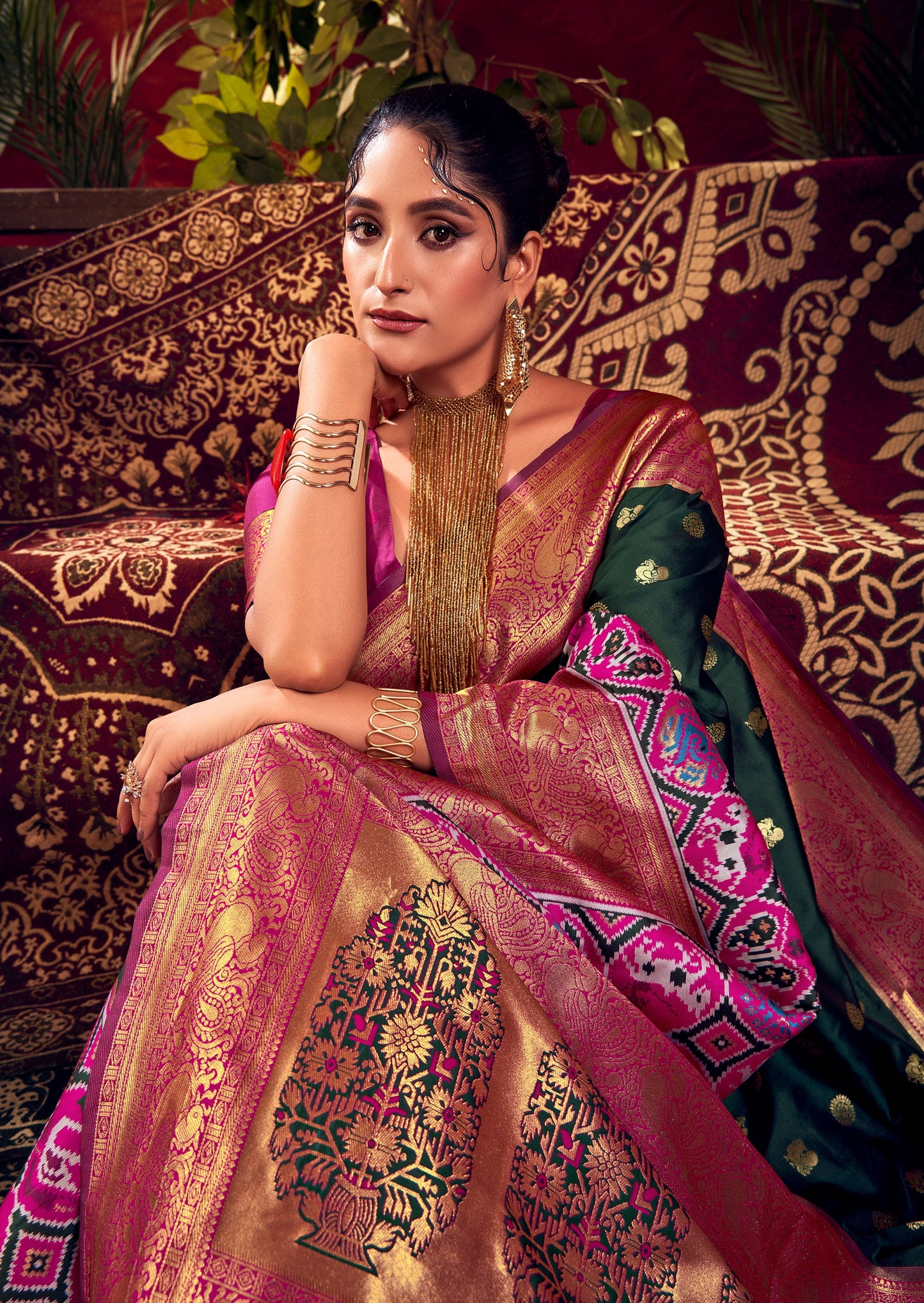 Nidhi Green Paithani Silk Zari woven Patola Border Saree