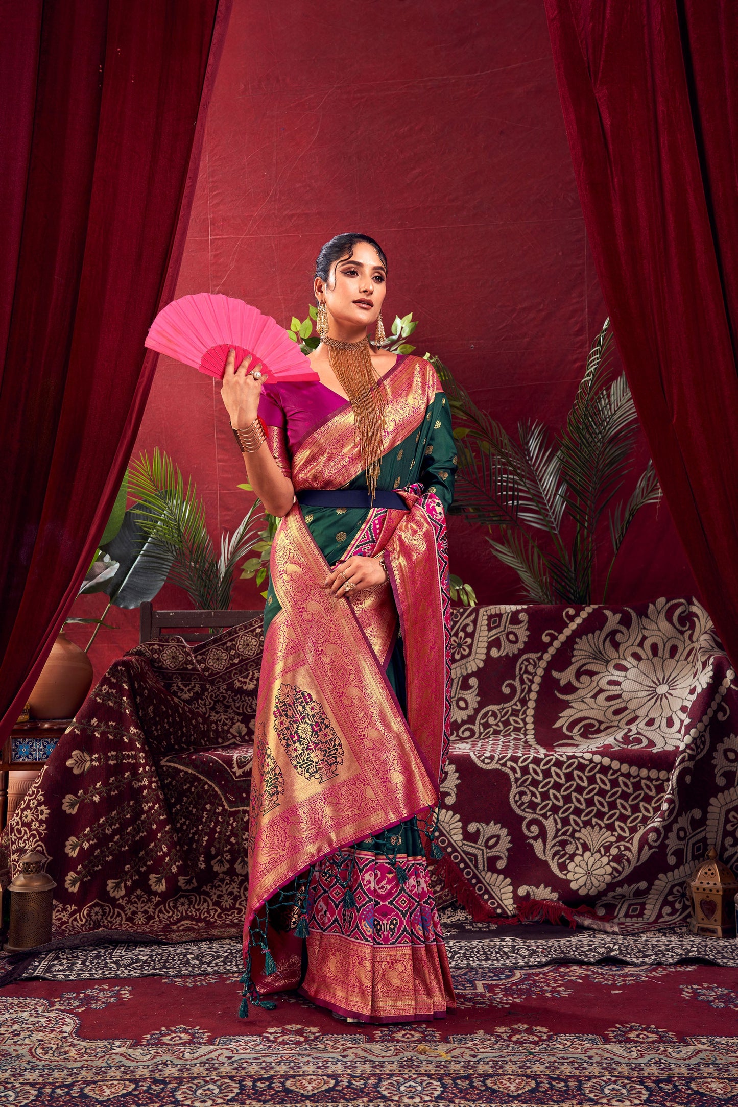 Nidhi Green Paithani Silk Zari woven Patola Border Saree