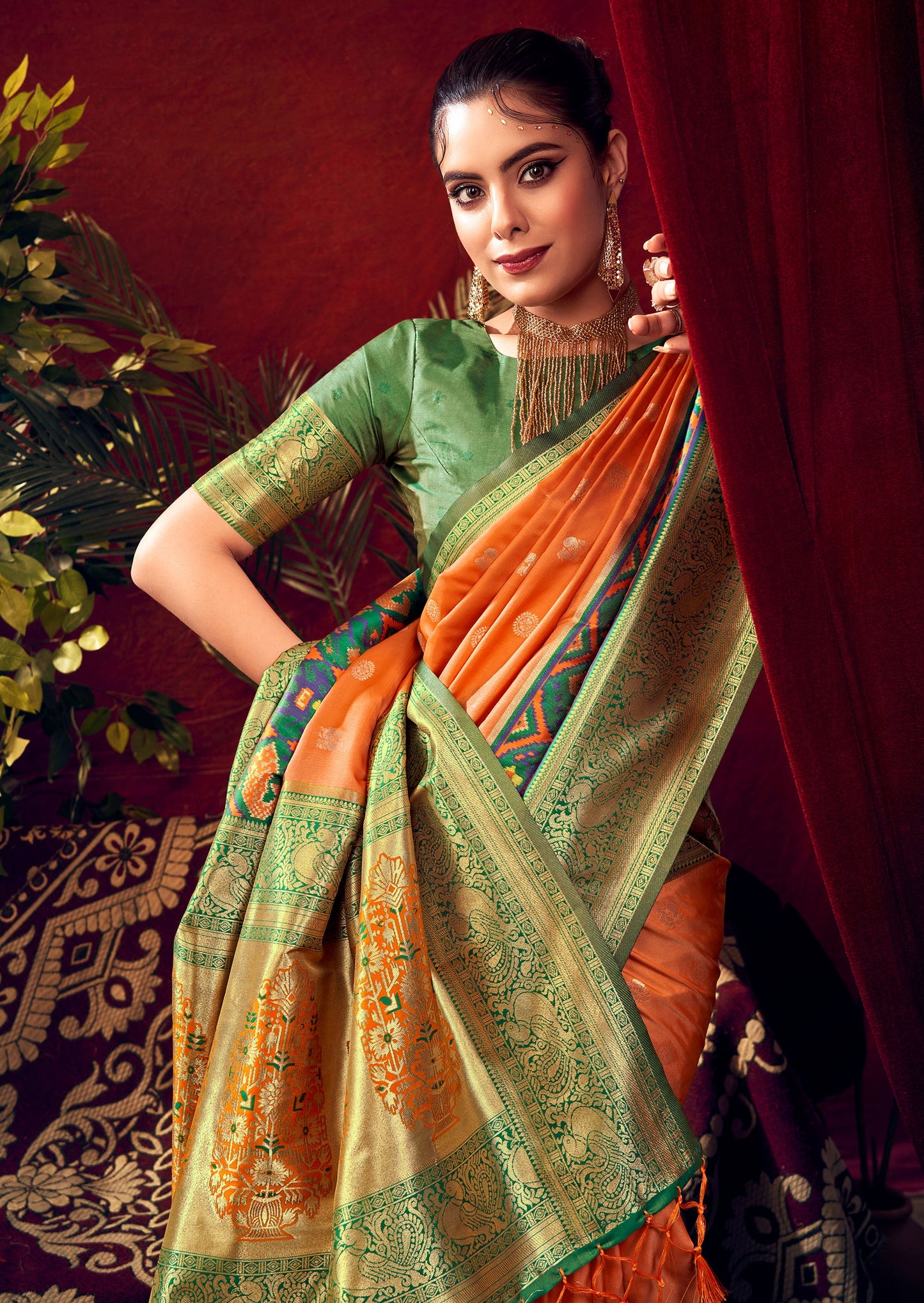 Nidhi Orange Paithani Silk Zari woven Patola Border Saree