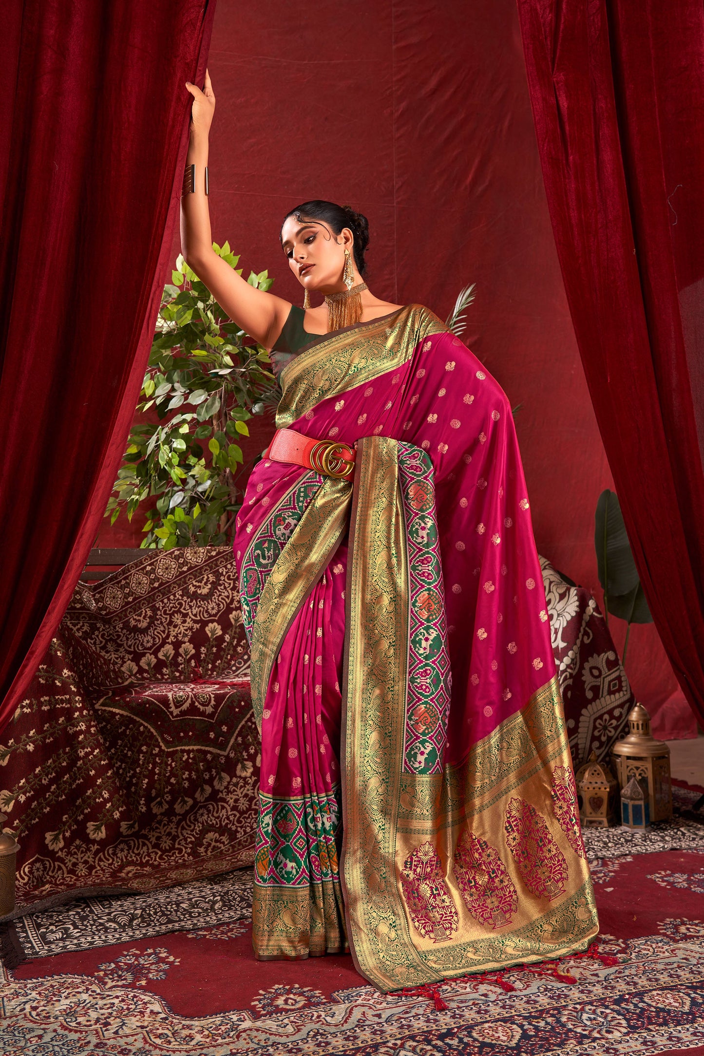 Nidhi Wine Paithani Silk Zari woven Patola Border Saree