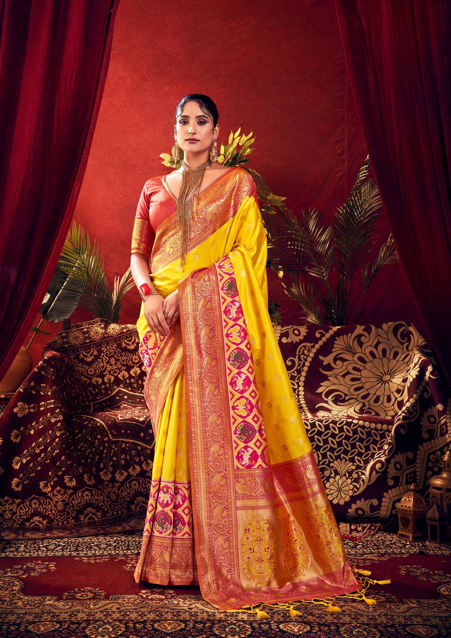 Nidhi Yellow Paithani Silk Zari woven Patola Border Saree