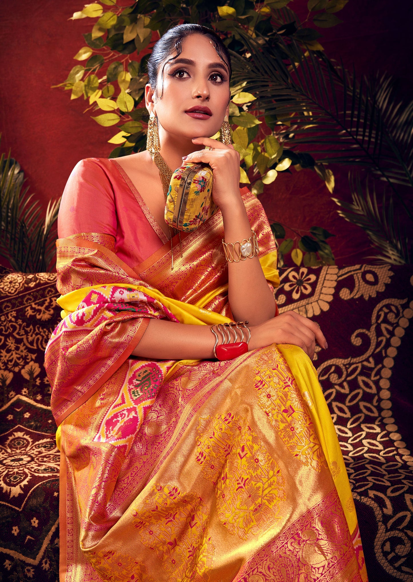 Nidhi Yellow Paithani Silk Zari woven Patola Border Saree