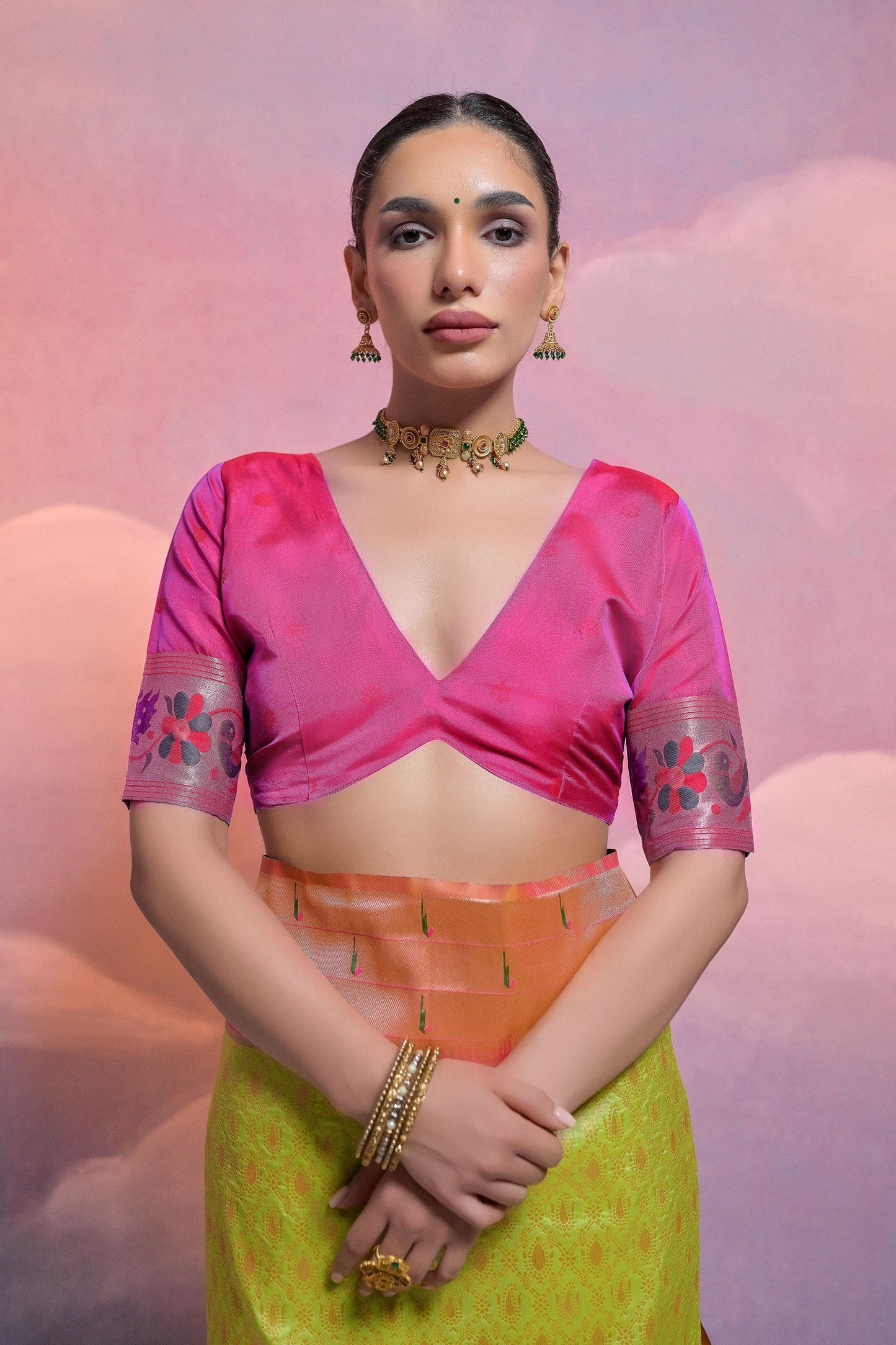 Mehendi Paithani Silk Meenakari Zari Woven Saree