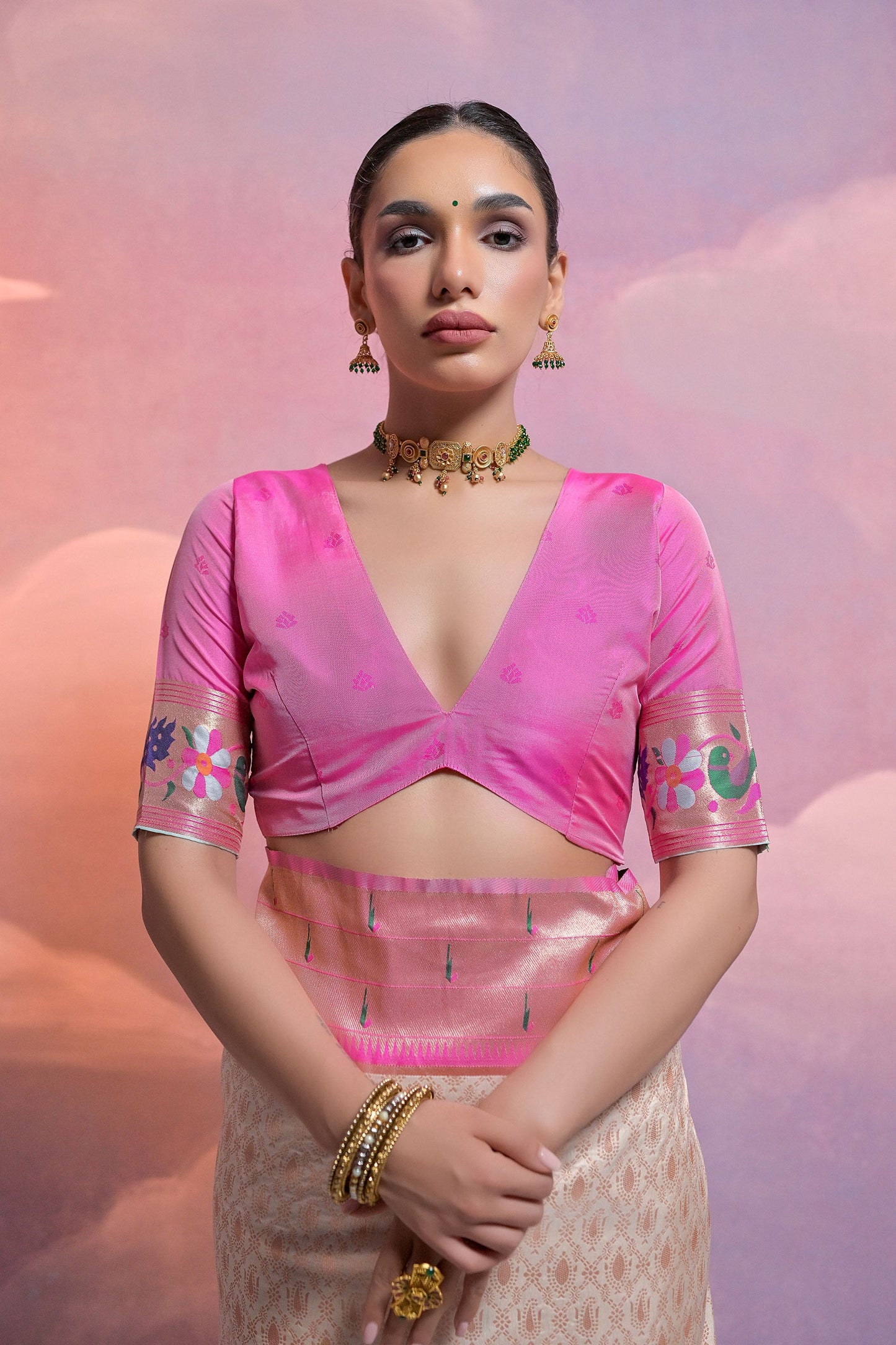 White Paithani Silk Meenakari Zari Woven Saree