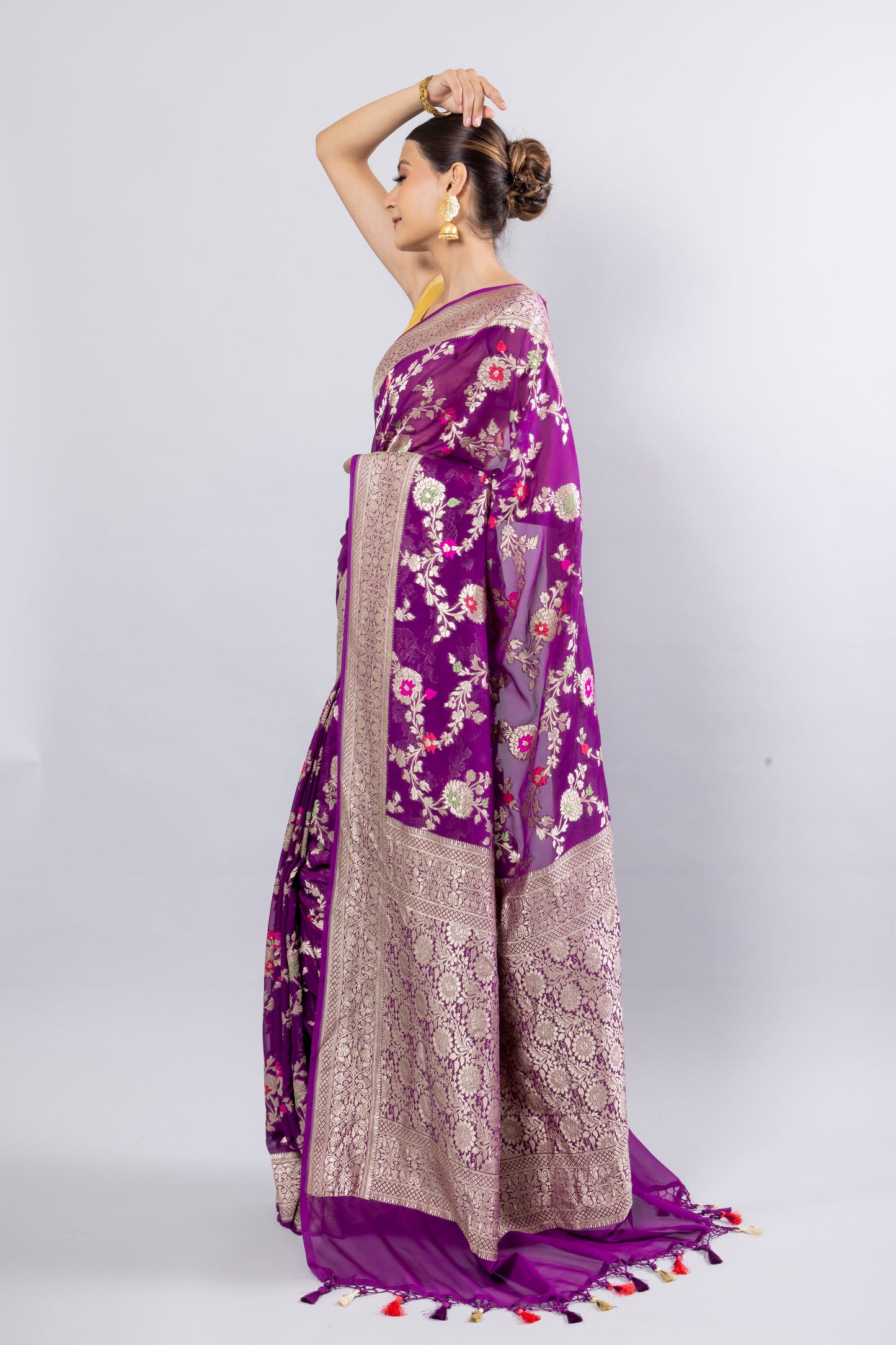 Purple Georgette Khaddi Pure Silk Saree