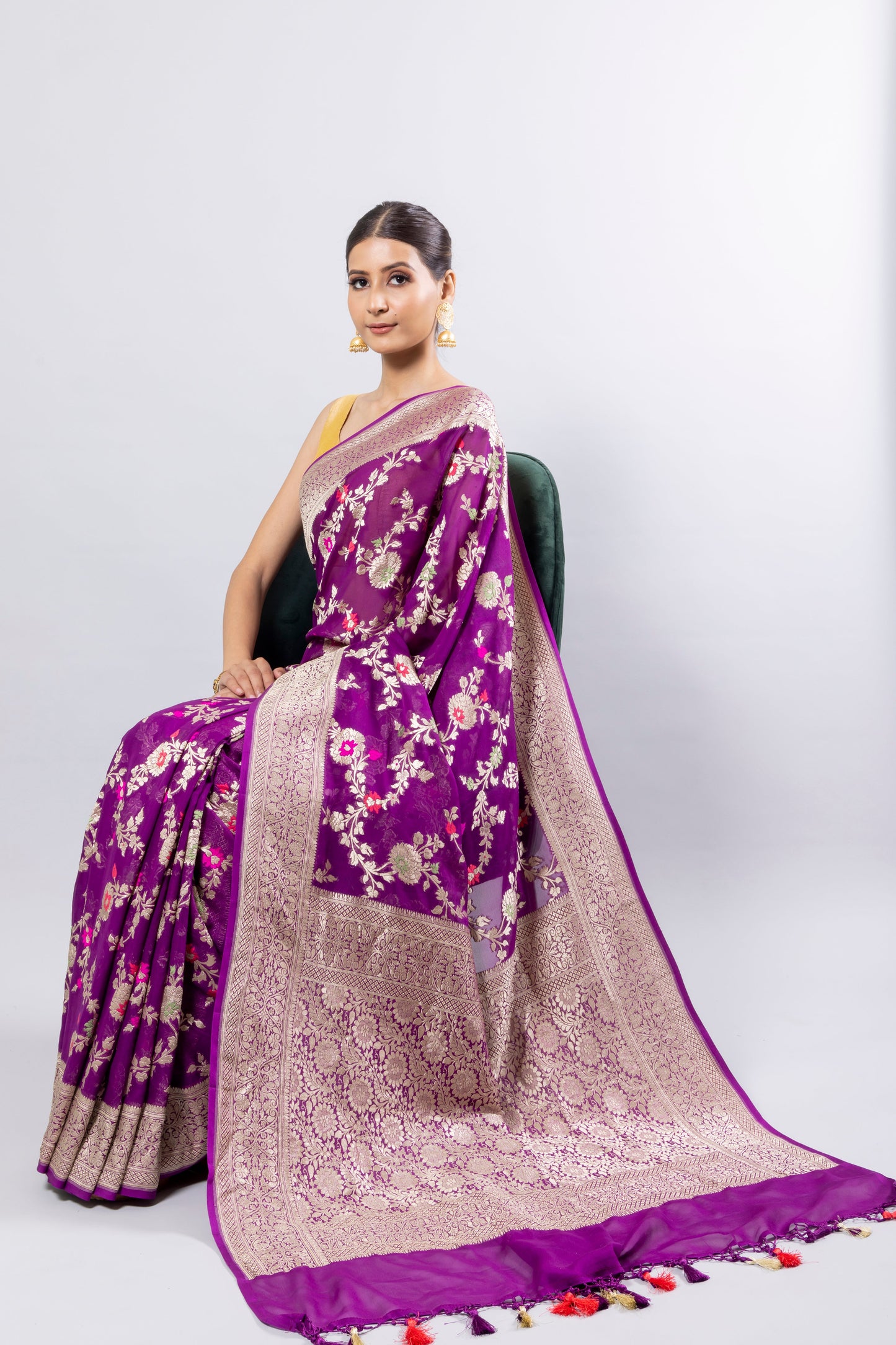 Purple Georgette Khaddi Pure Silk Saree