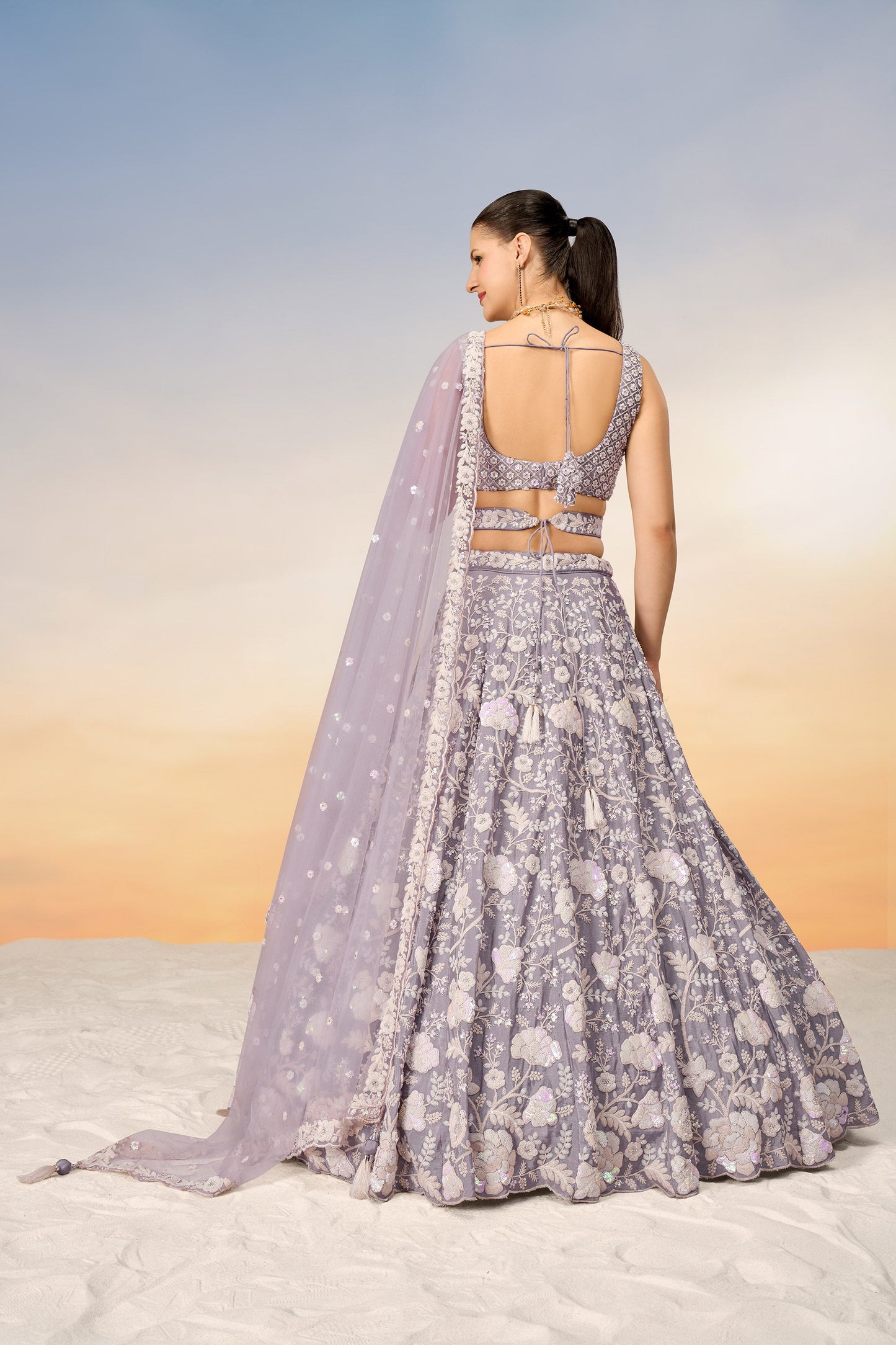 Mauve Chinon Sequins and Zarkan embroidery Lehenga