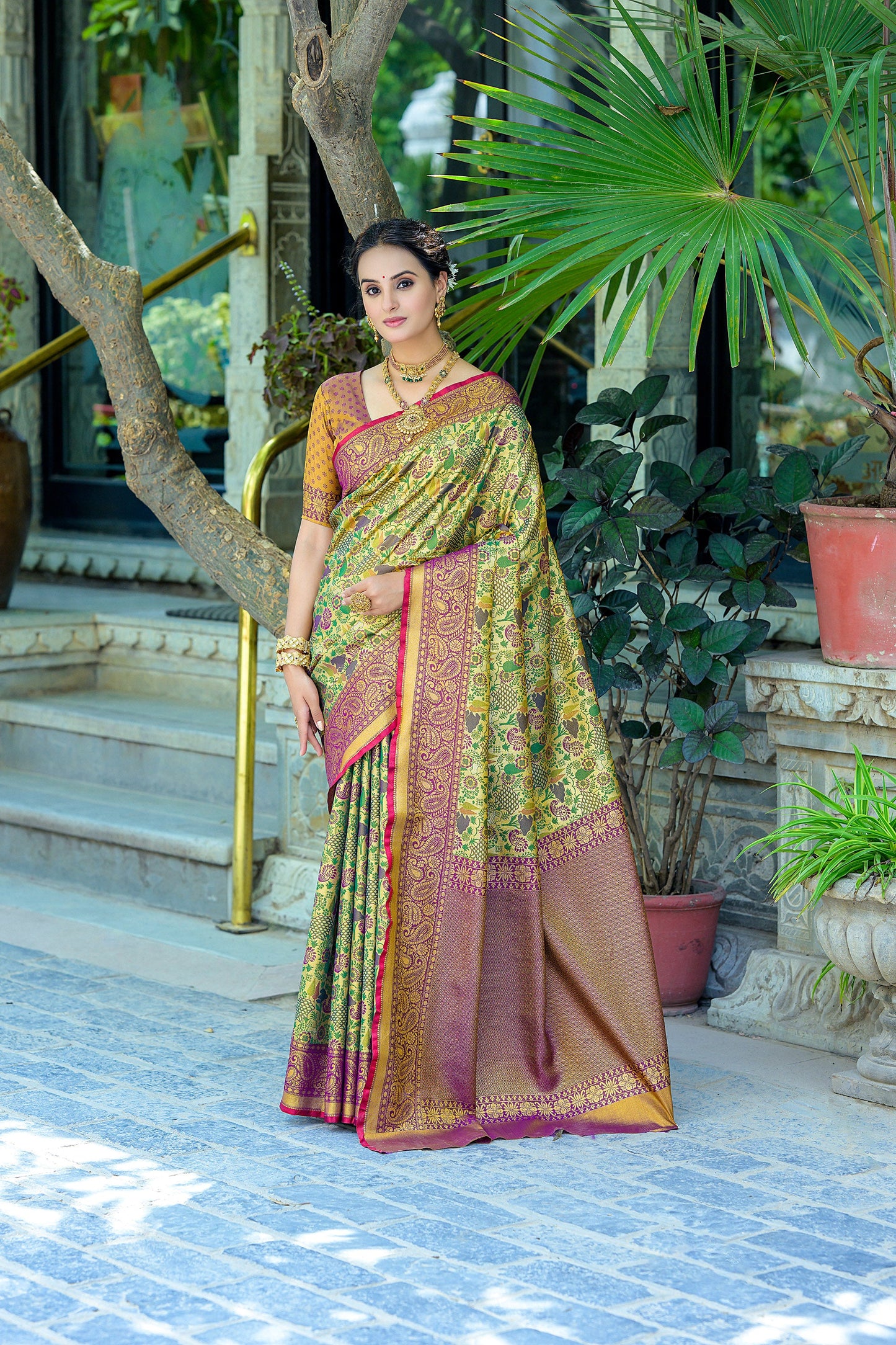Wine Kanjivaram Zari Woven Artisan saree