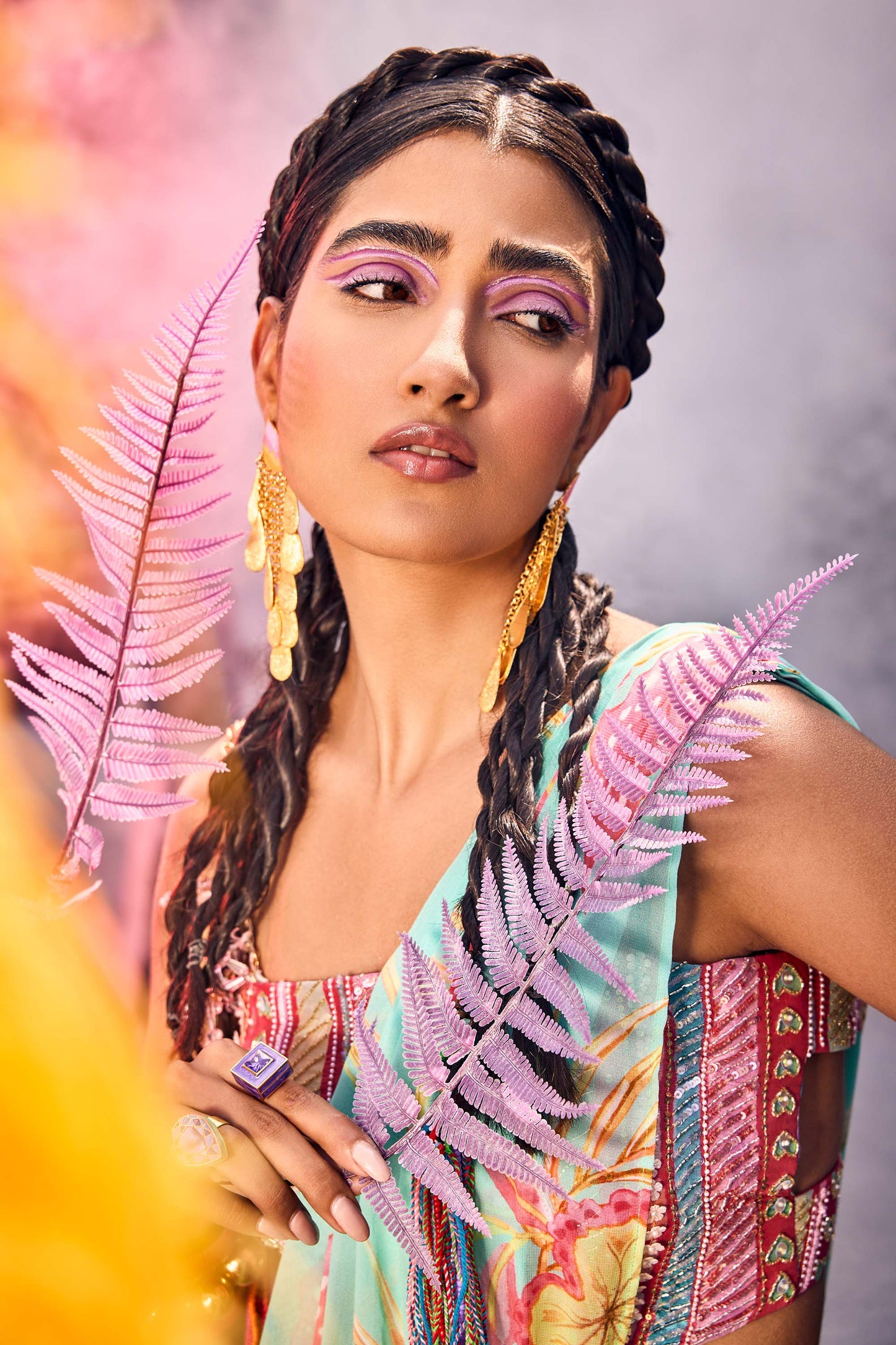 Light Blue Ruffle Georgette Saree in Floral Print