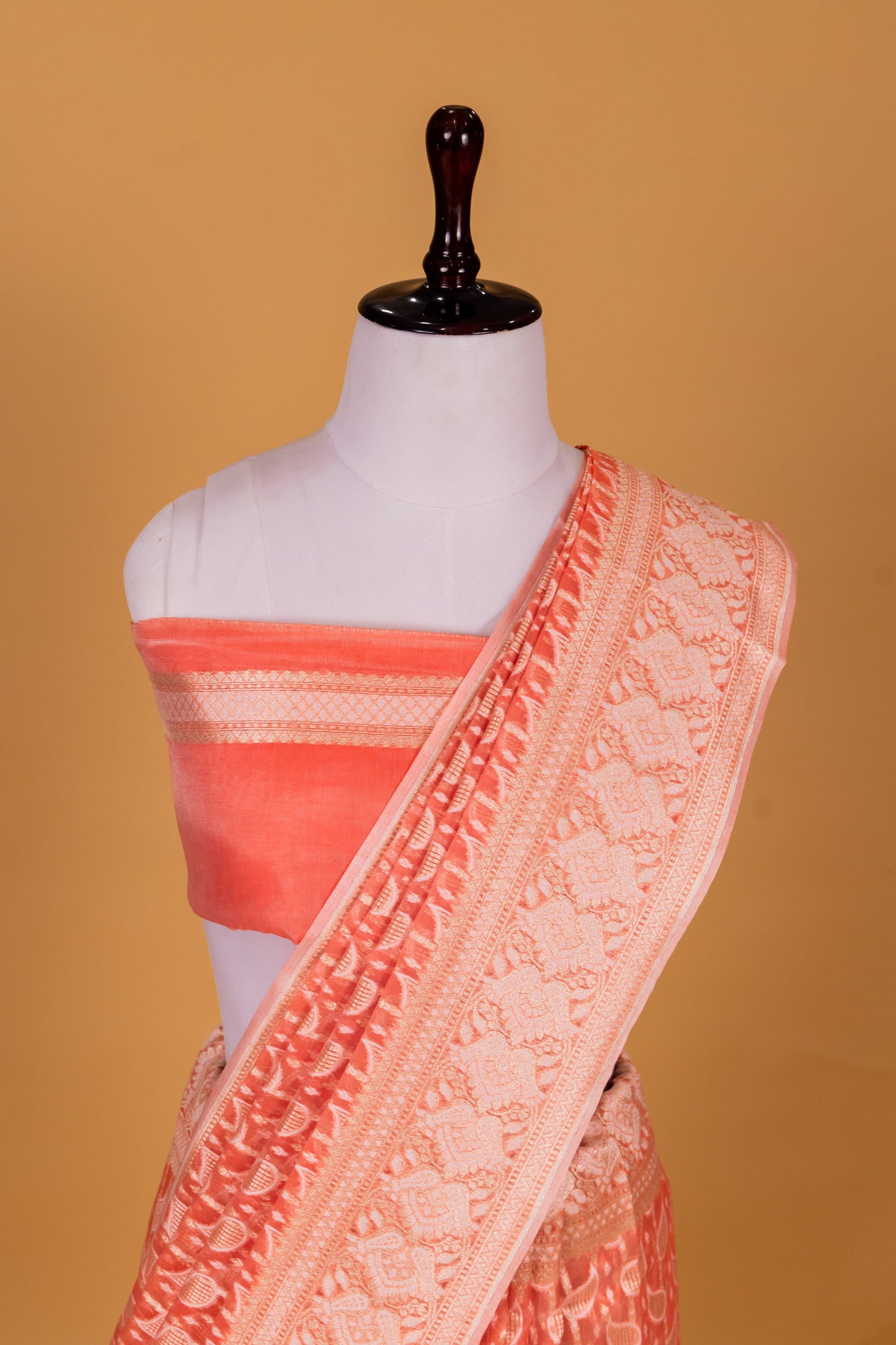 Peach Banarasi Cotton Cutwork Saree
