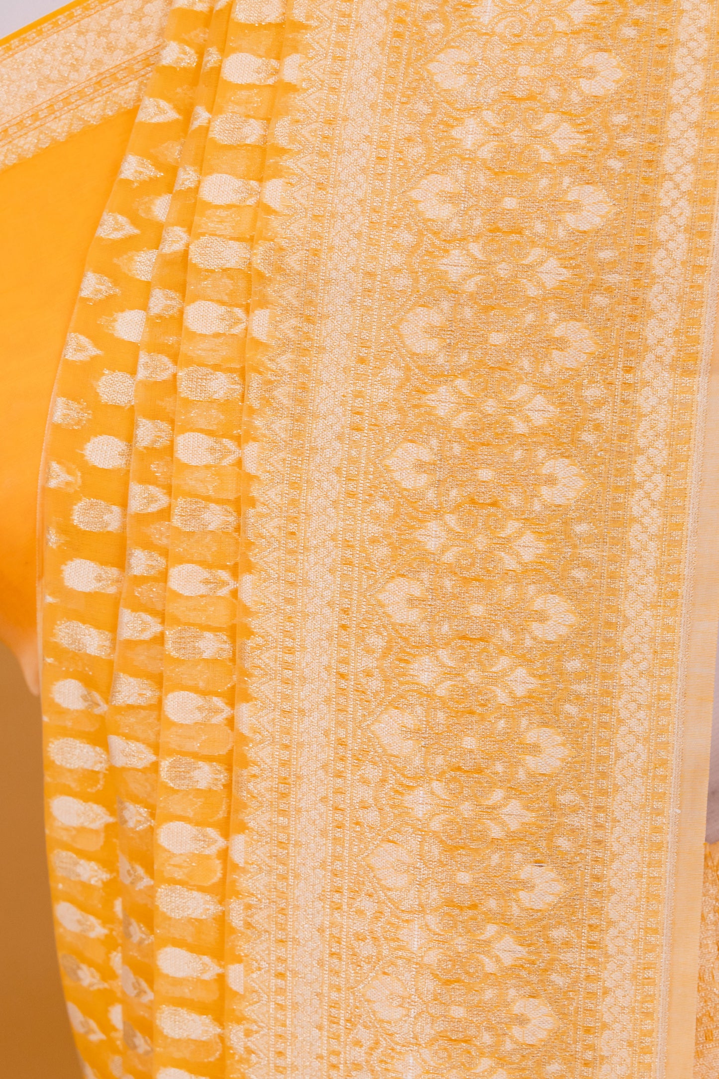 Yellow Banarasi Cotton Cutwork Saree