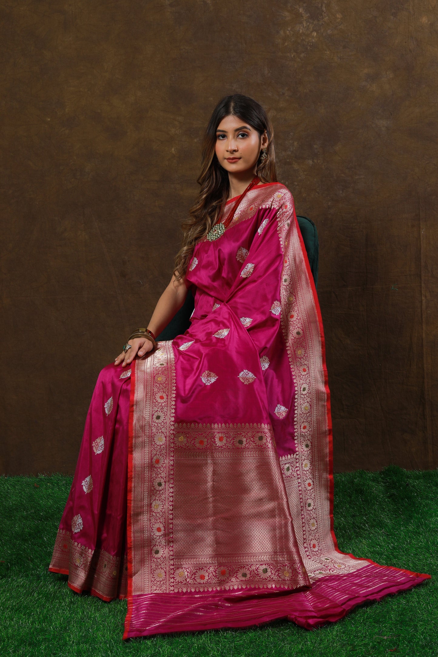 Rani Pink Handwoven Kadwa Katan Silk Saree