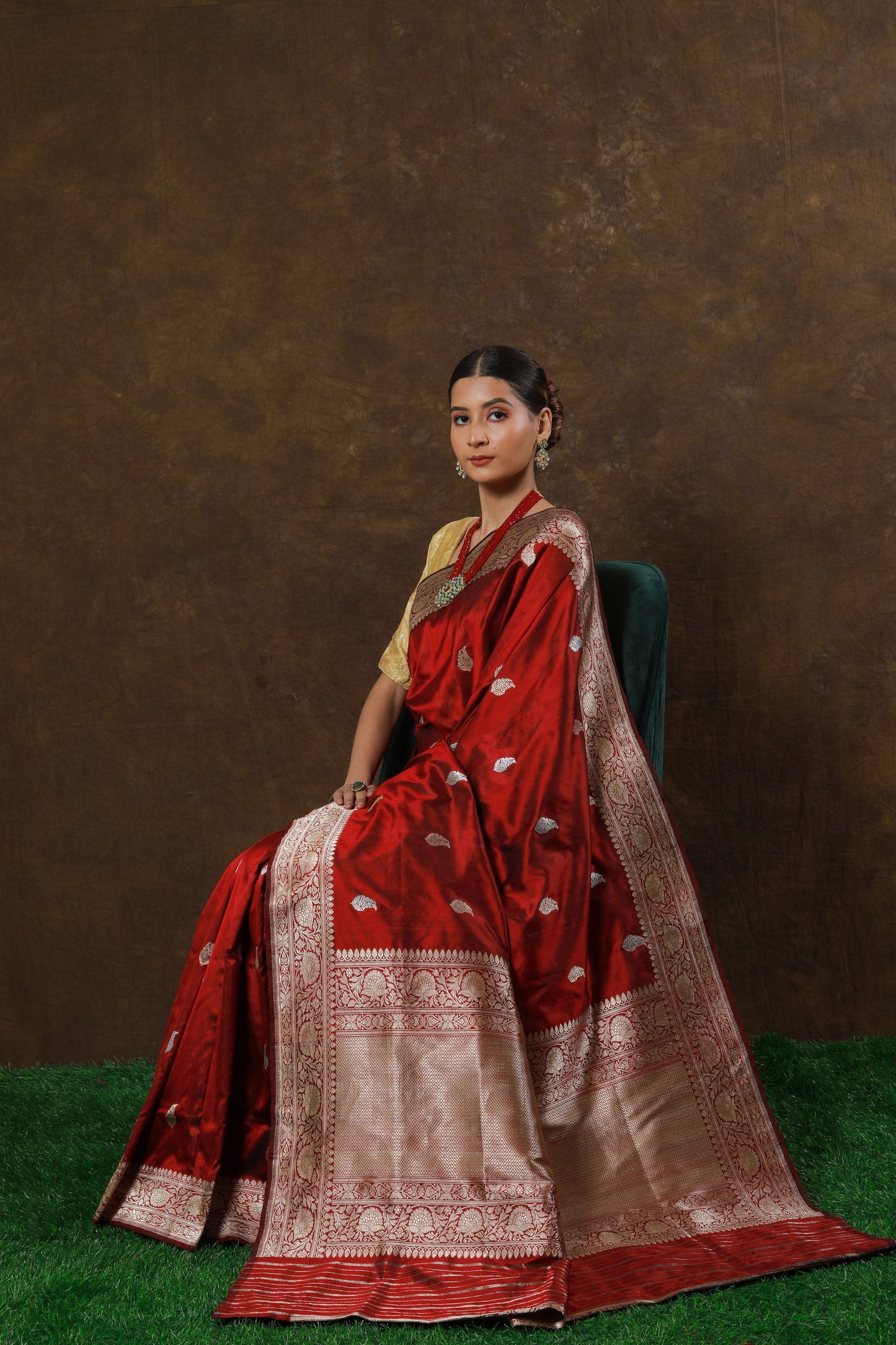 Maroon Handwoven Kadwa Katan Silk Saree