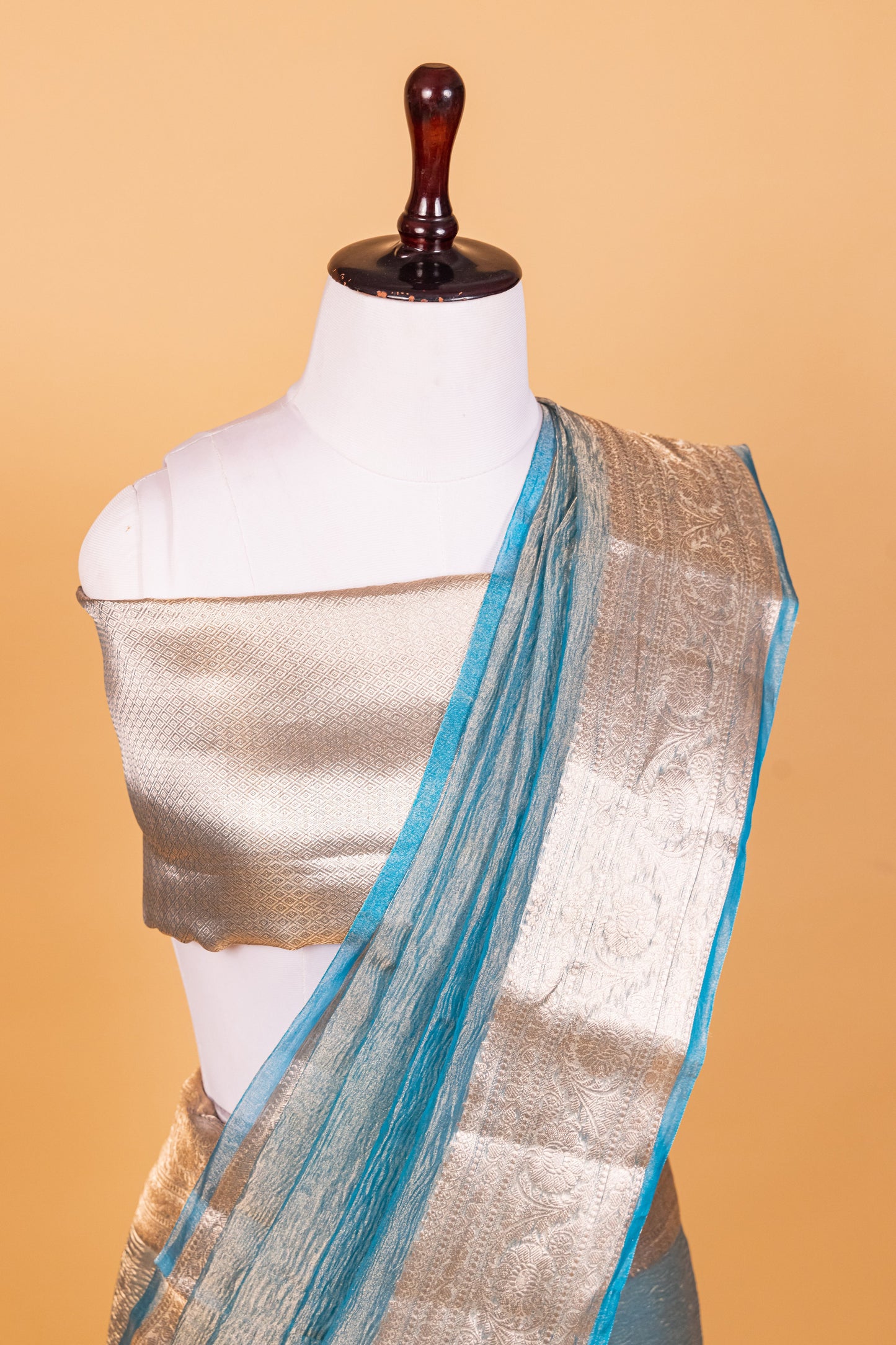 Turquoise blue Tissue Pure Silk Dyed Saree