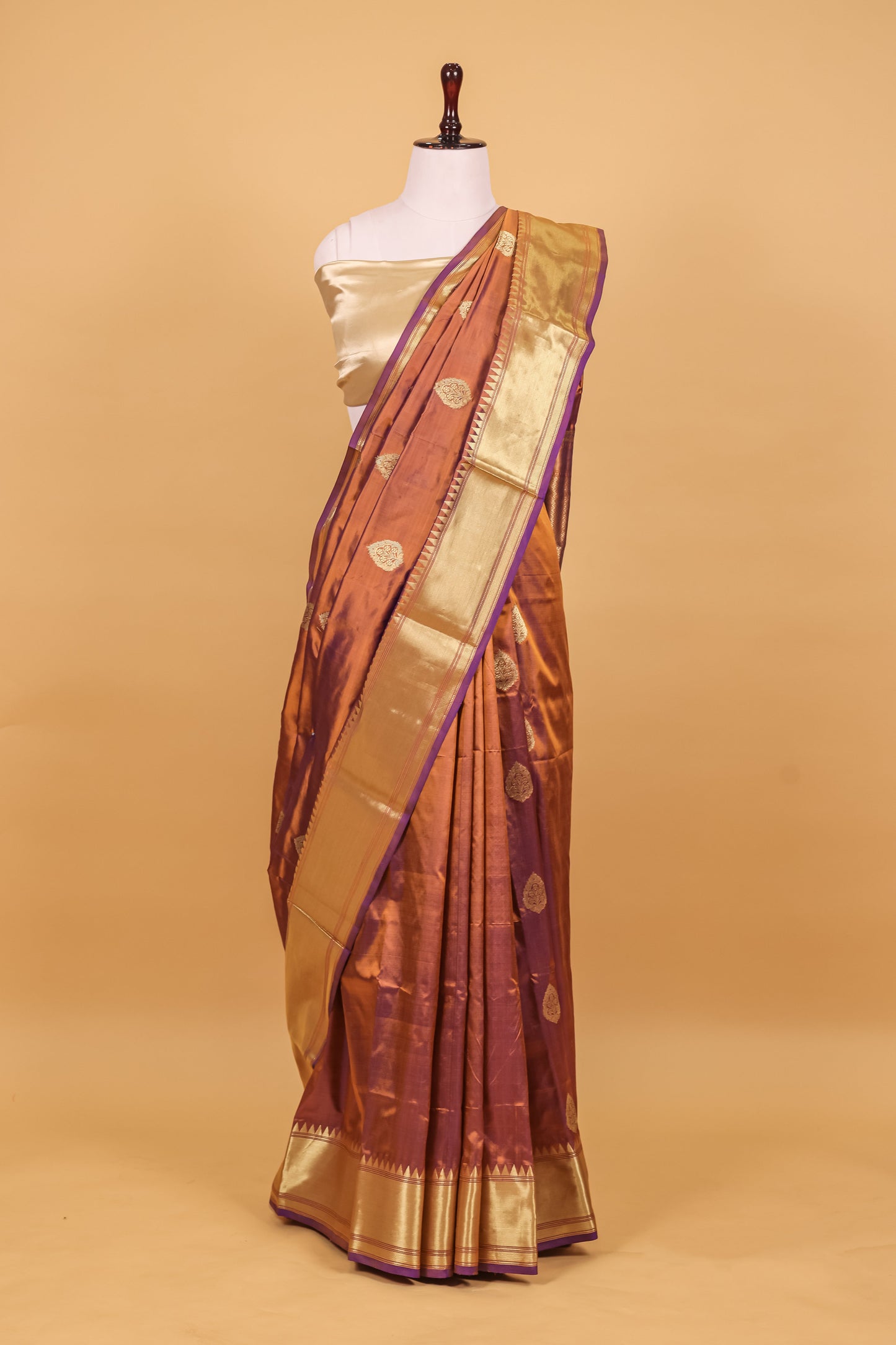 Purple Katan Pure Silk Kadhwa Saree