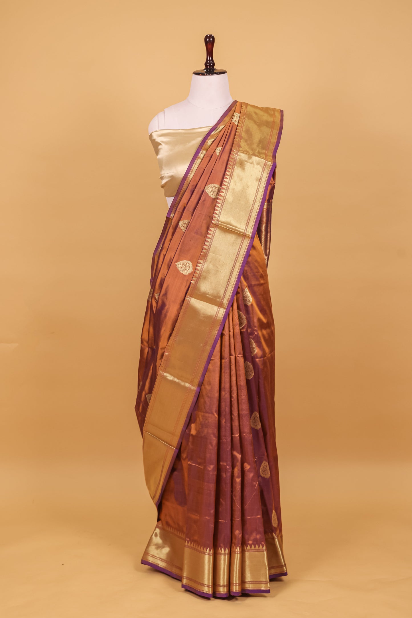 Purple Katan Pure Silk Kadhwa Saree