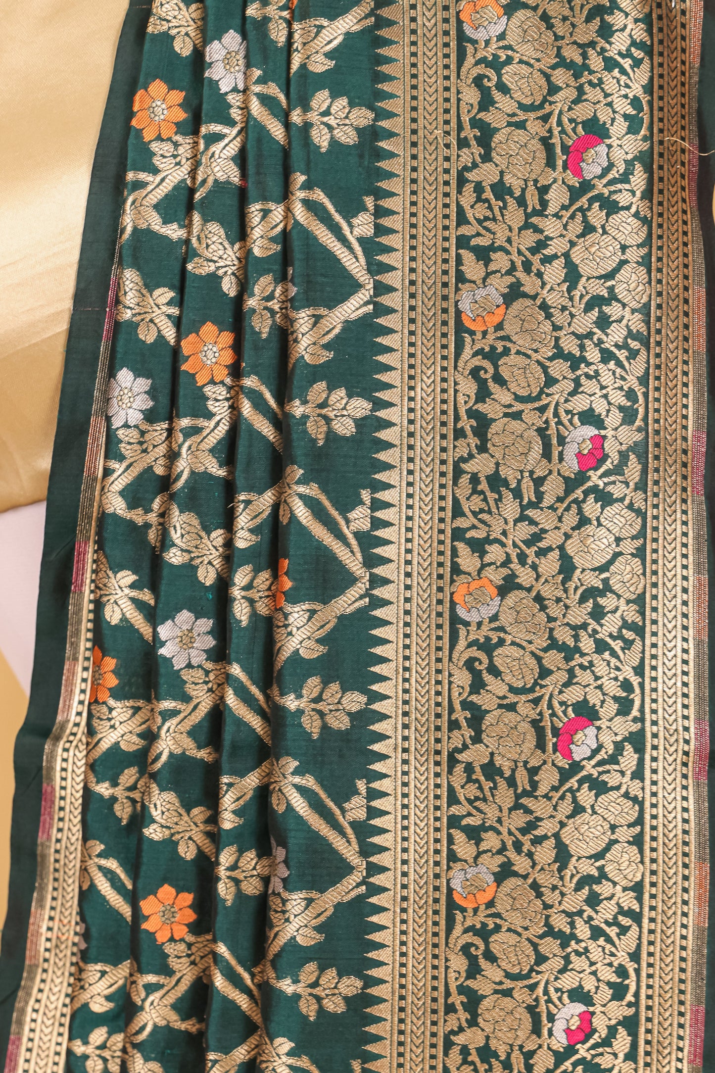 Green Katan Pure Silk Cutwork Saree