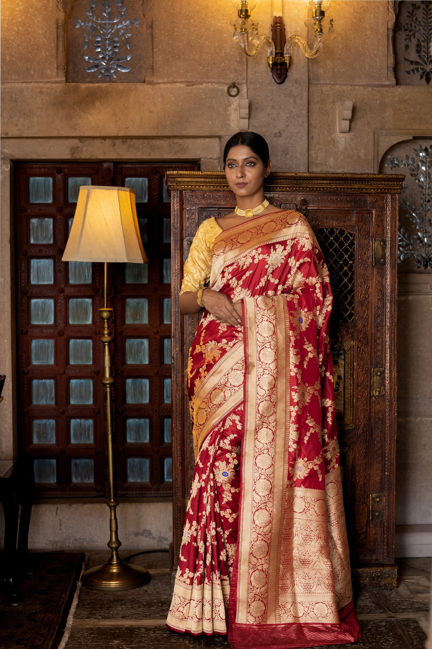 Red Handwoven Kadwa Katan Silk Saree