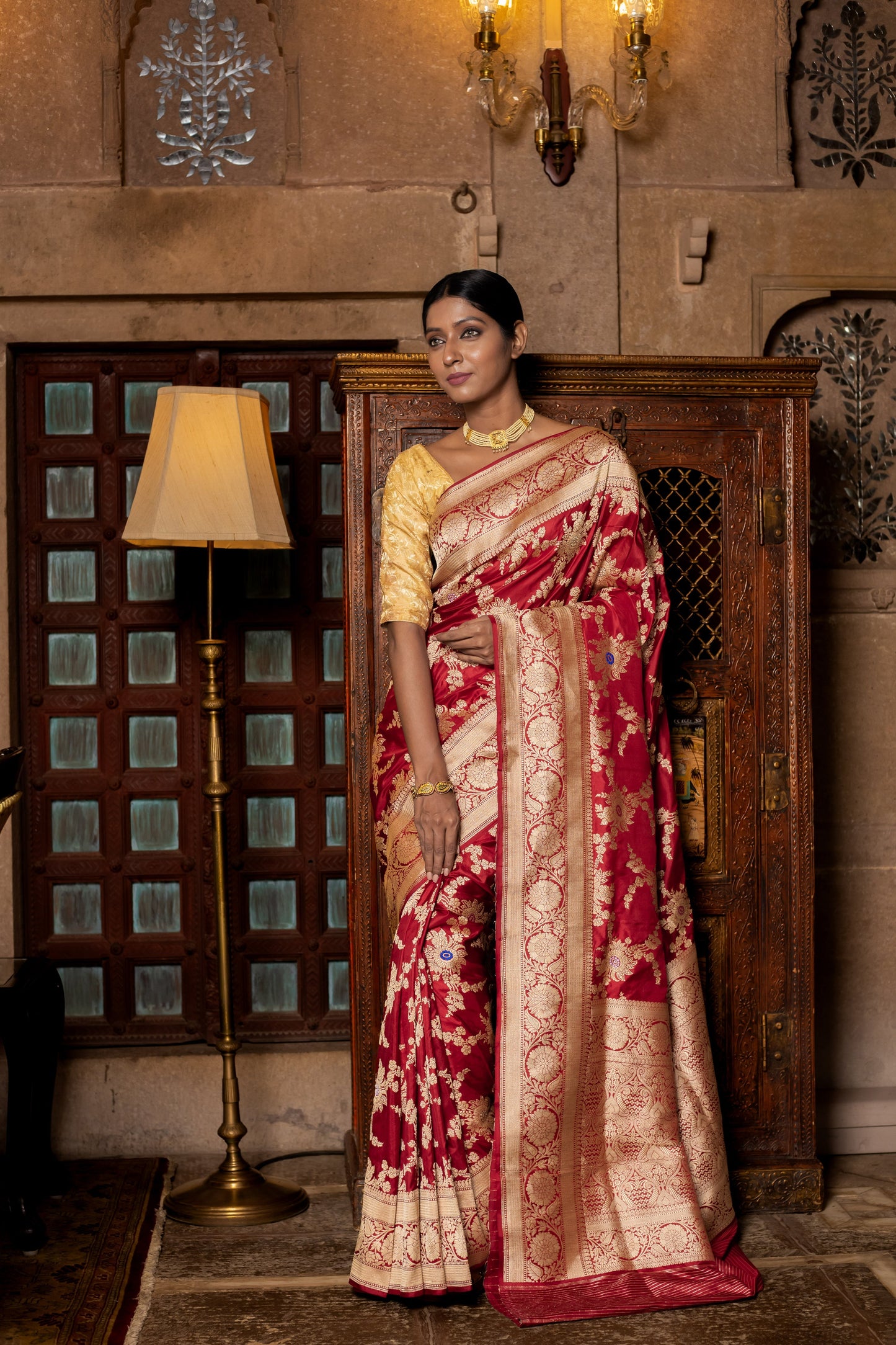 Red Handwoven Kadwa Katan Silk Saree