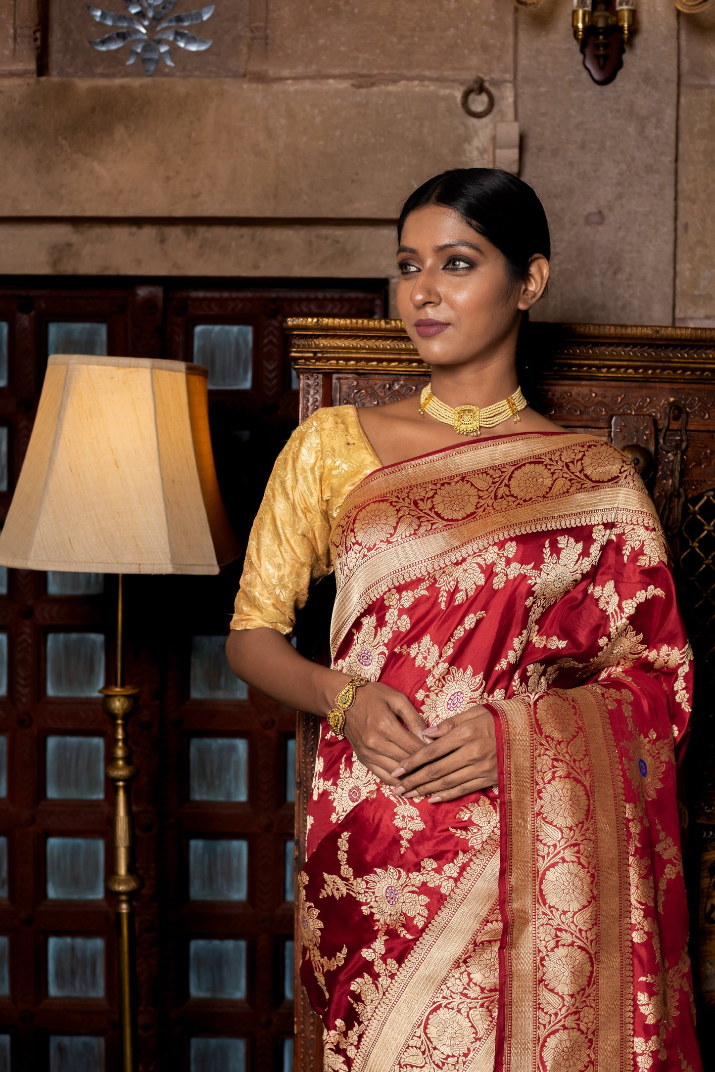 Red Handwoven Kadwa Katan Silk Saree